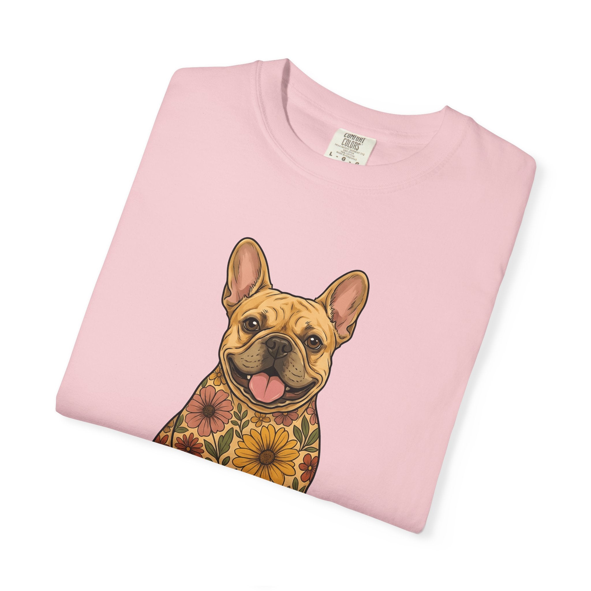 Frenchie Bulldog Shirt Dog Plants Gift Women Vintage Tee Bulldog T-Shirt Dog Fan French Bulldog Tshirt Floral Graphic Line Art Flower Motif