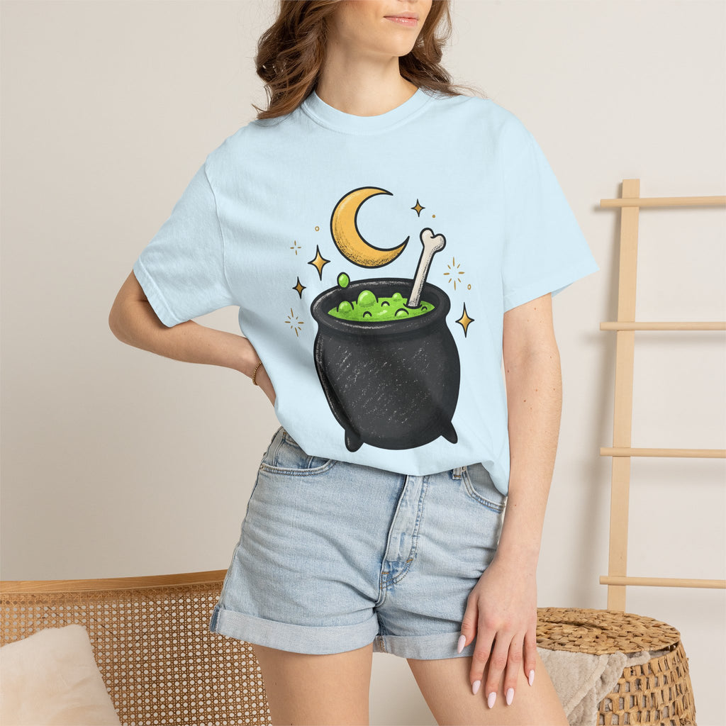 Magic Cauldron Shirt Halloween Sorcery Gift Women Animated Tee Cauldron T-Shirt Spooky Fan Cartoon Tshirt Witchcraft Graphic Doodle Lunar