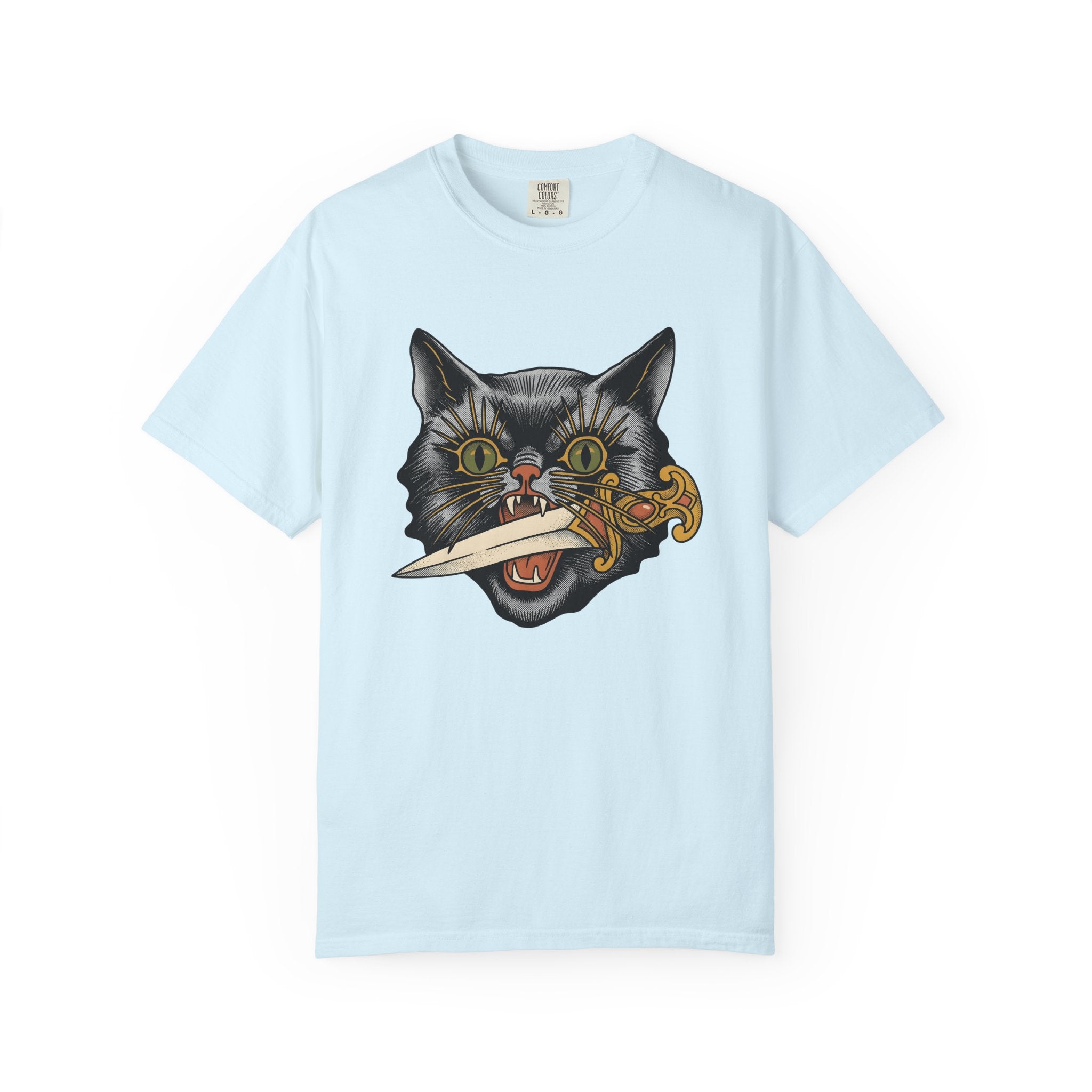 Black Kitty Shirt Cat Horror Gift Women Ink Tee Cat T-Shirt Cat Fan Tattoo Tshirt Scary Graphic Retro Knife Tshirt