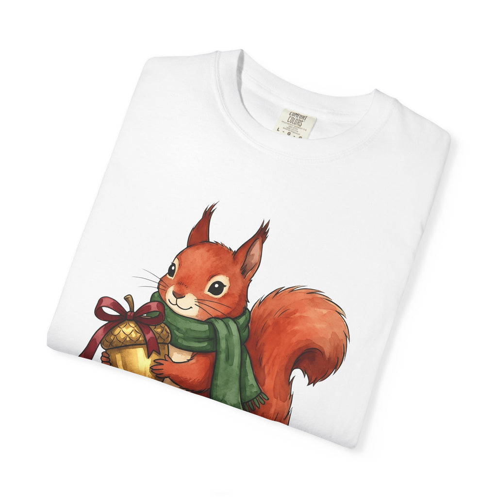 Squirrel Scarf Shirt Christmas Wildlife Gift Women Playful Tee Squirrely T-Shirt Xmas Fan Animal Graphic Tshirt Brush Stroke Nut Tshirt