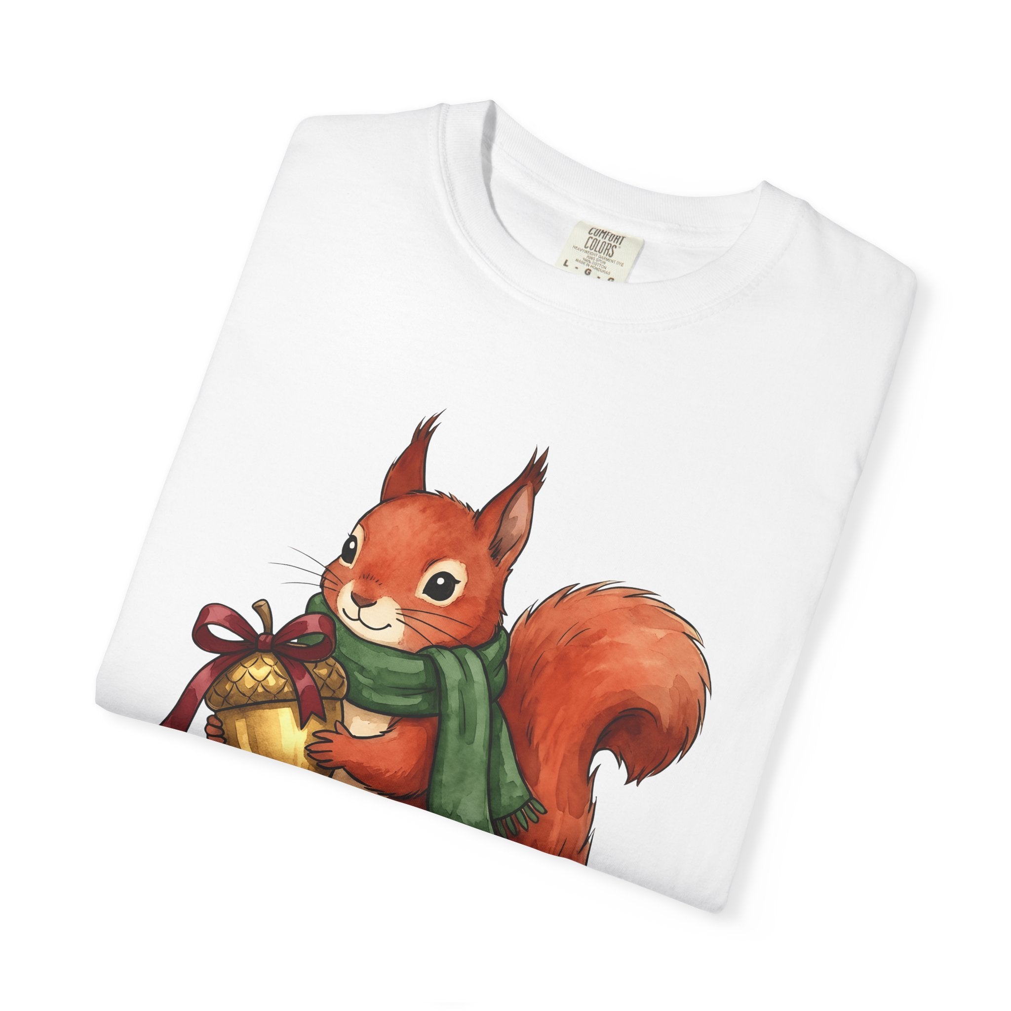 Squirrel Scarf Shirt Christmas Wildlife Gift Women Playful Tee Squirrely T-Shirt Xmas Fan Animal Graphic Tshirt Brush Stroke Nut Tshirt
