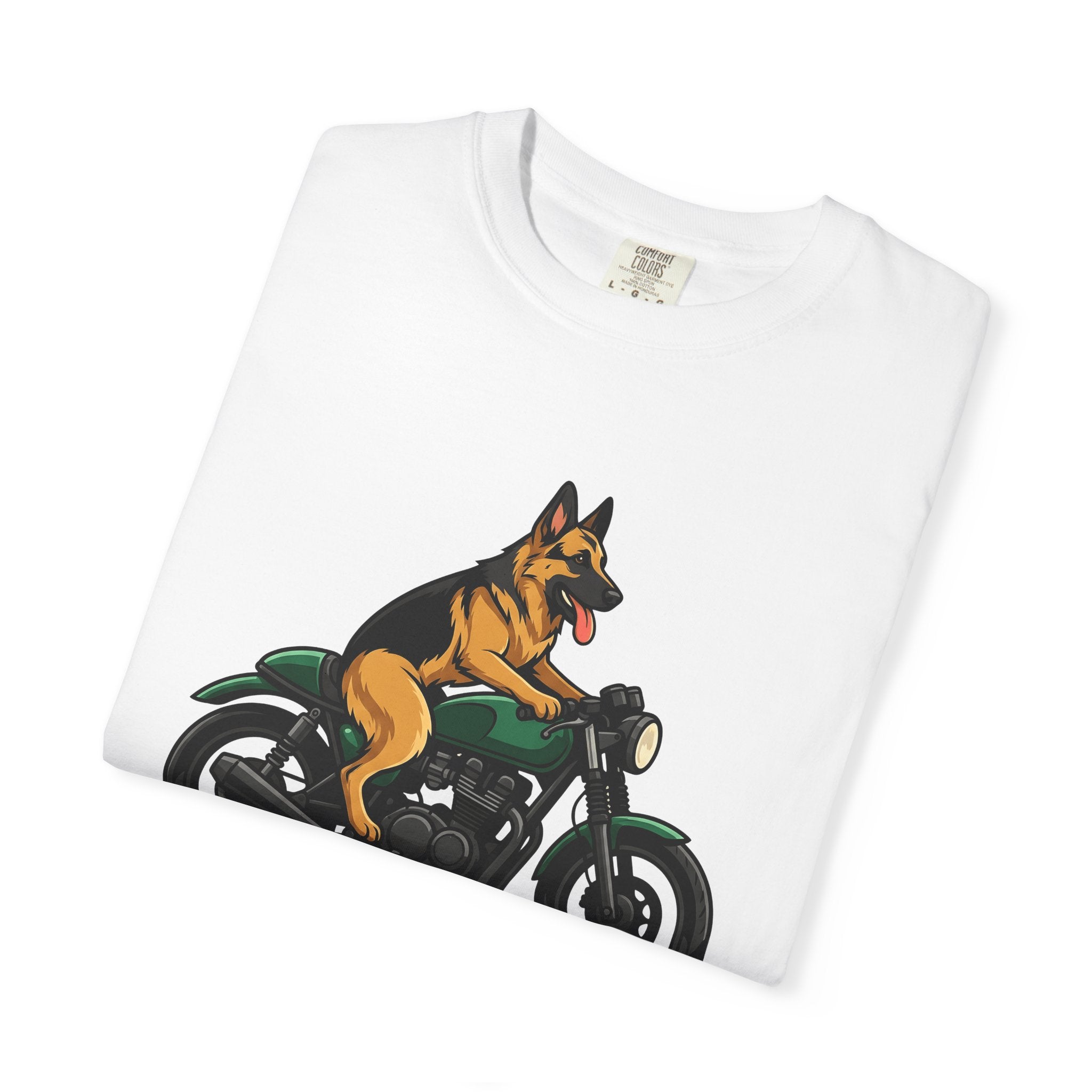 German Shepherd Motorcycle Shirt Dog Biker Gear Gift Women Animated Tee Shepherd Motorcycle T-Shirt Dog Fan Cartoon Tshirt Biker Graphic
