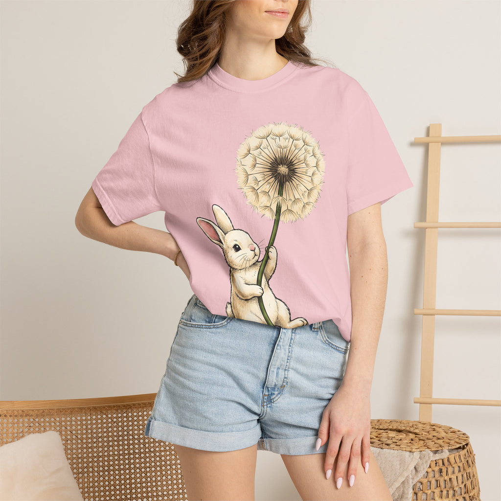 Bunny Dandelion Shirt Cute Animal Gift Women Whimsical Tee Rabbit T-Shirt Kawaii Fan Cartoon Tshirt Creature Graphic Hand Drawn Flower
