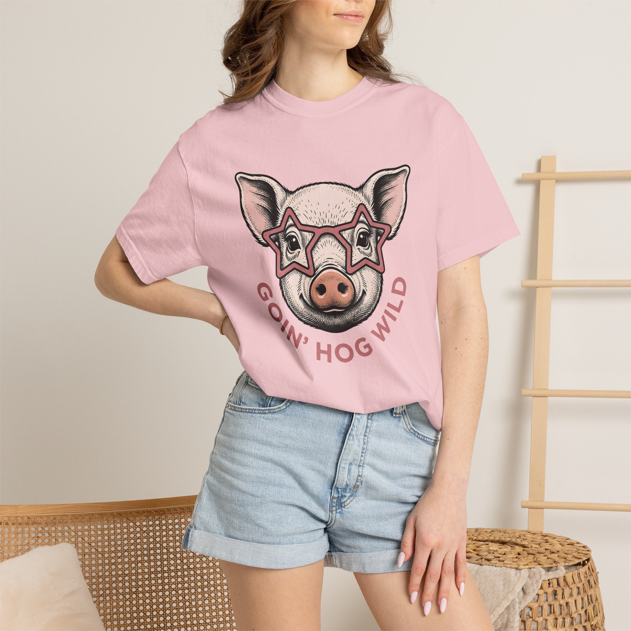 Pig Face Shirt Cowgirl Farm Gift Women Hand Drawn Tee Swine T-Shirt Rodeo Fan Illustrated Tshirt Farmhouse Graphic Vintage Star Glasses