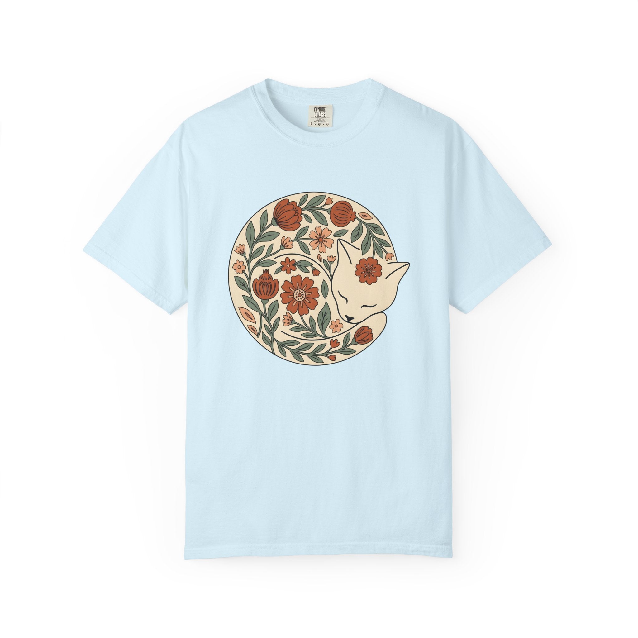 Blossom Cat Shirt Cat Garden Gift Women Tribal Tee Kitty T-Shirt Feline Fan Tribalism Tshirt Yard Graphic Clean Petals Tshirt