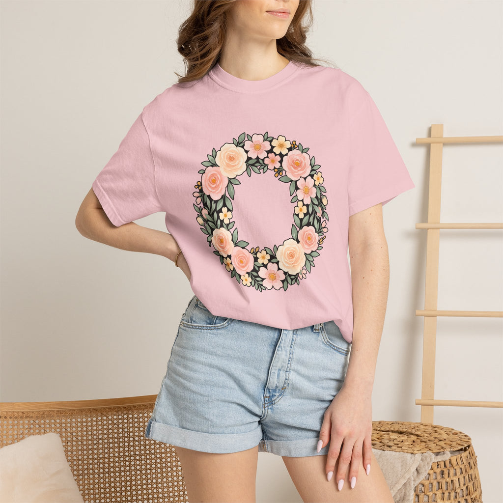 Flower Wreath Shirt Easter Flowers Gift Women Watercolor Tee Wreath T-Shirt Easter Fan Floral Tshirt Painted Graphic Floral Design Sketch