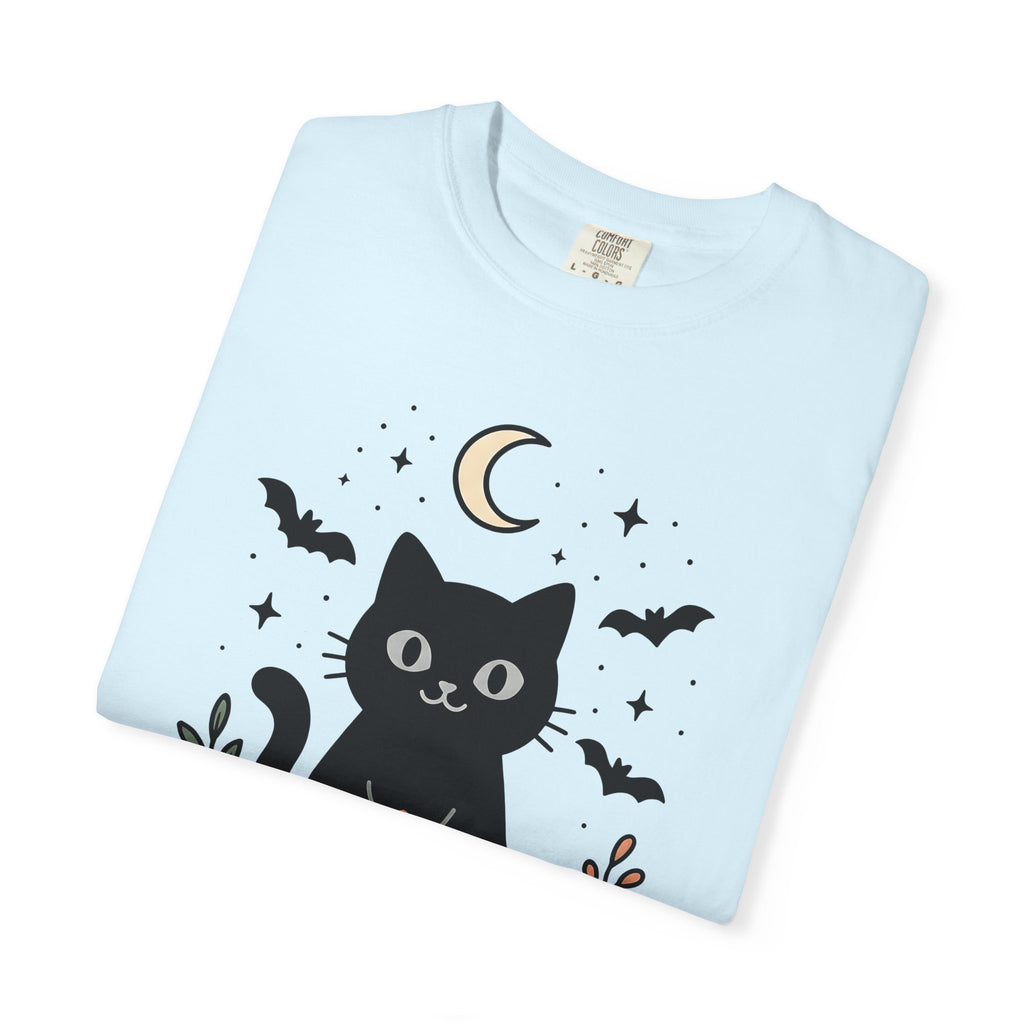 Black Cat Shirt Halloween Sorcery Gift Women Line Art Tee Cat T-Shirt Horror Fan Dark Magic Tshirt Witchcraft Graphic Sketch Night Moon