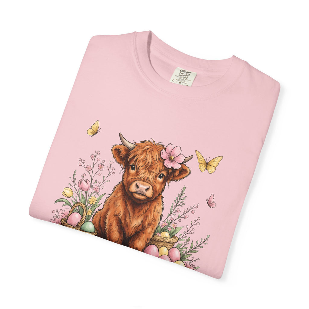 Highland Cattle Shirt Easter Rustic Gift Women Line Art Tee Cow T-Shirt Spring Fan Illustrated Tshirt Country Graphic Hand Drawn Decorative