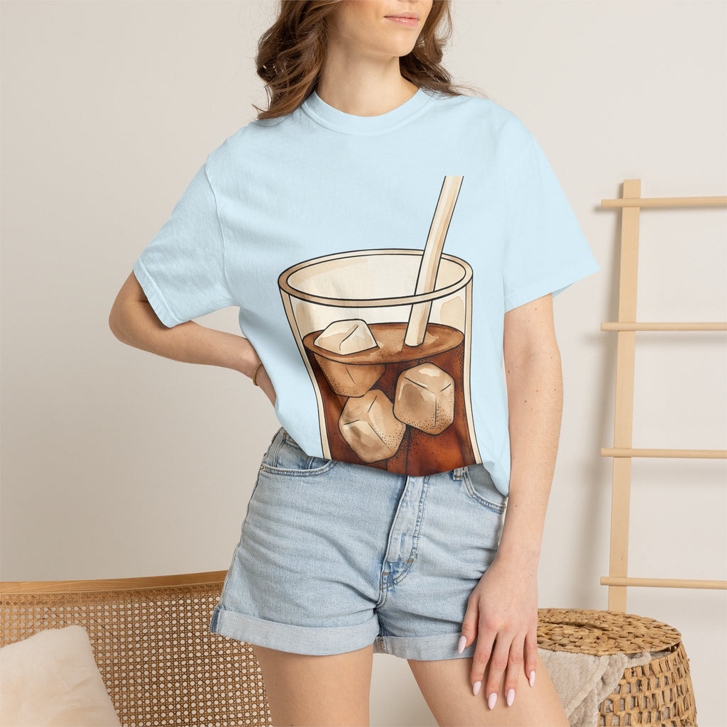 Iced Latte Shirt Coffee Refreshment Gift Women Cartoon Tee Cold Brew T-Shirt Coffee Fan Cartoony Tshirt Cooling Design Outline Ice Blocks