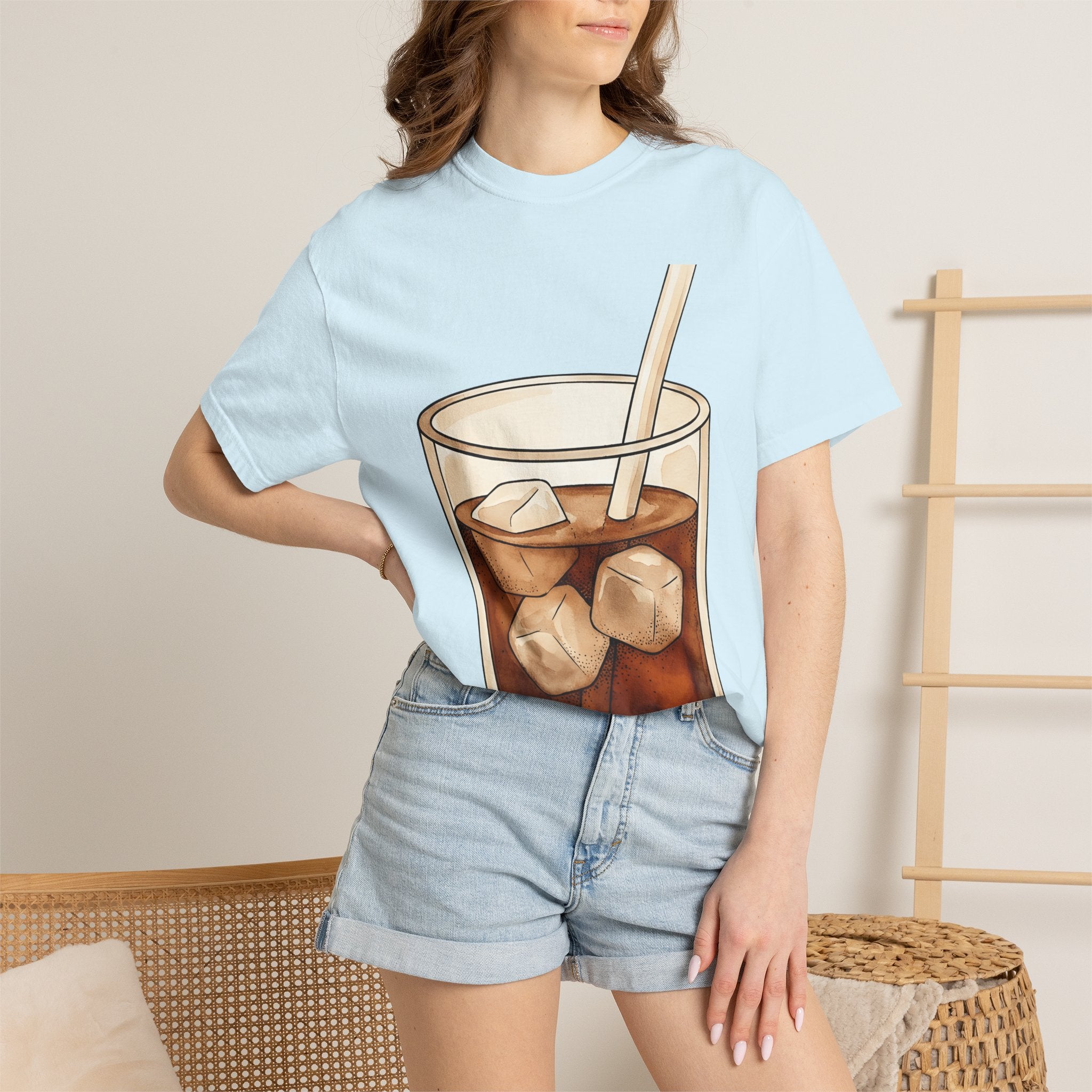 Iced Latte Shirt Coffee Refreshment Gift Women Cartoon Tee Cold Brew T-Shirt Coffee Fan Cartoony Tshirt Cooling Design Outline Ice Blocks