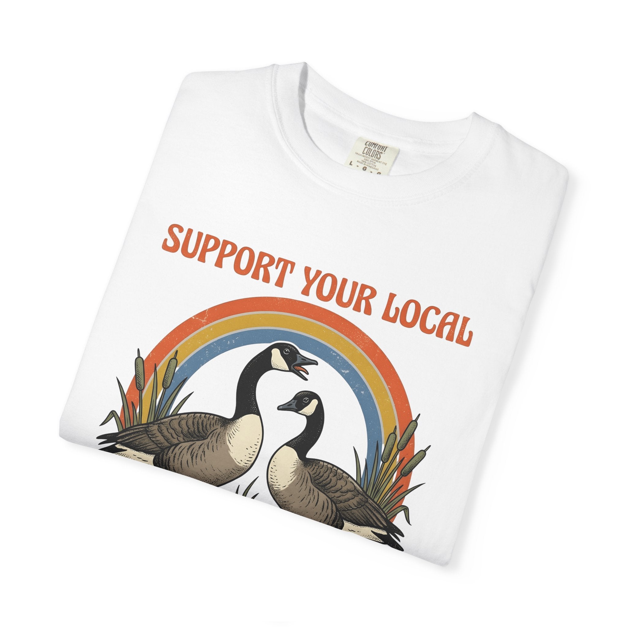 Canada Geese Shirt Funny Wildlife Gift Women Retro Tee Goose T-Shirt Humor Fan Vintage Tshirt Animal Graphic Hand Drawn Rainbow Tshirt