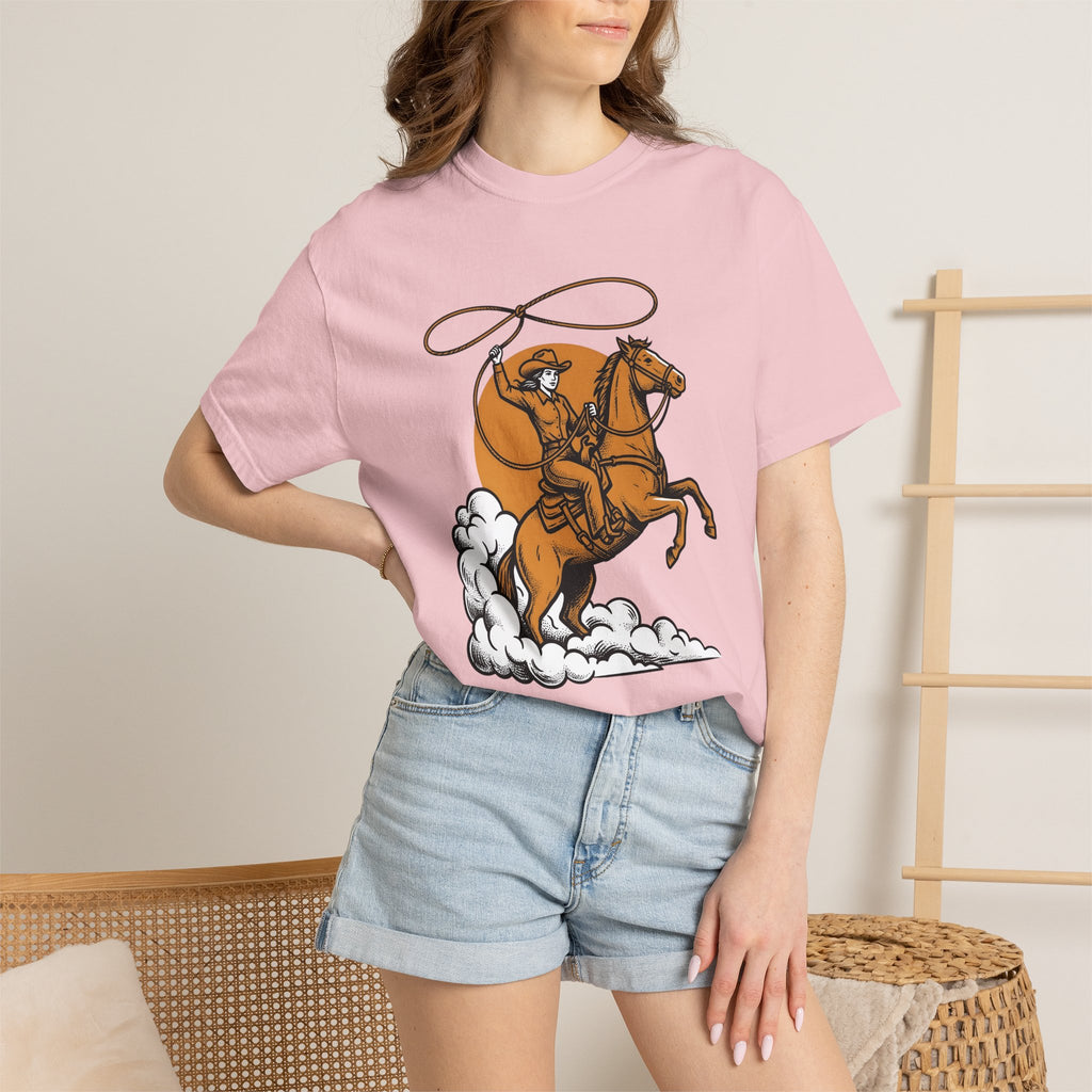 Cowgirl Horse Shirt Cowgirl Ranch Gift Women Sketch Tee Horseback T-Shirt Cowgirl Fan Drawing Graphic Cartoon Cowpoke Rope Tshirt