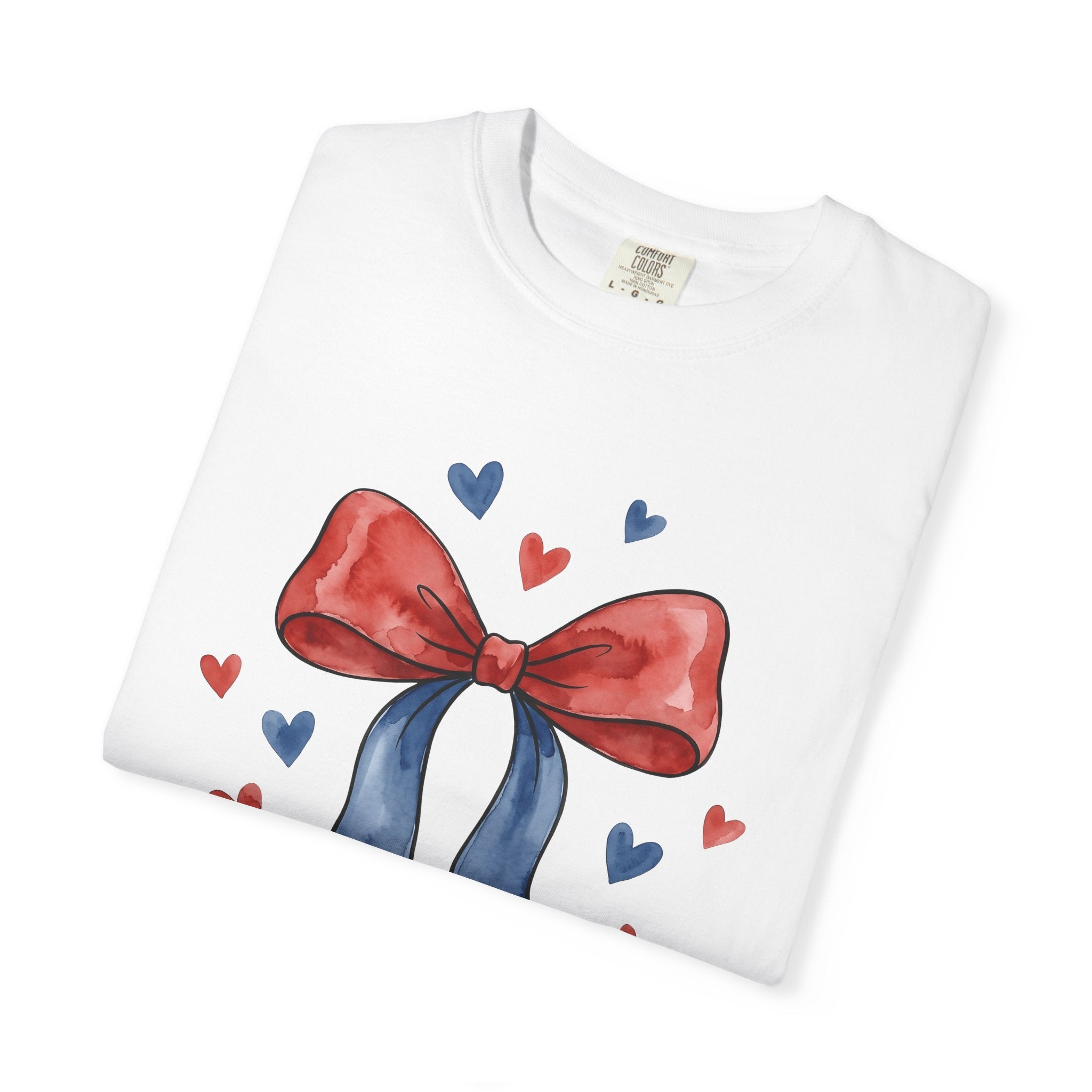 Usa Bow Shirt 4th Of July Event Gift Women Ink Tee Ribbon T-Shirt Patriotic Fan Tattoo Tshirt Party Graphic Outline Hearts Tshirt