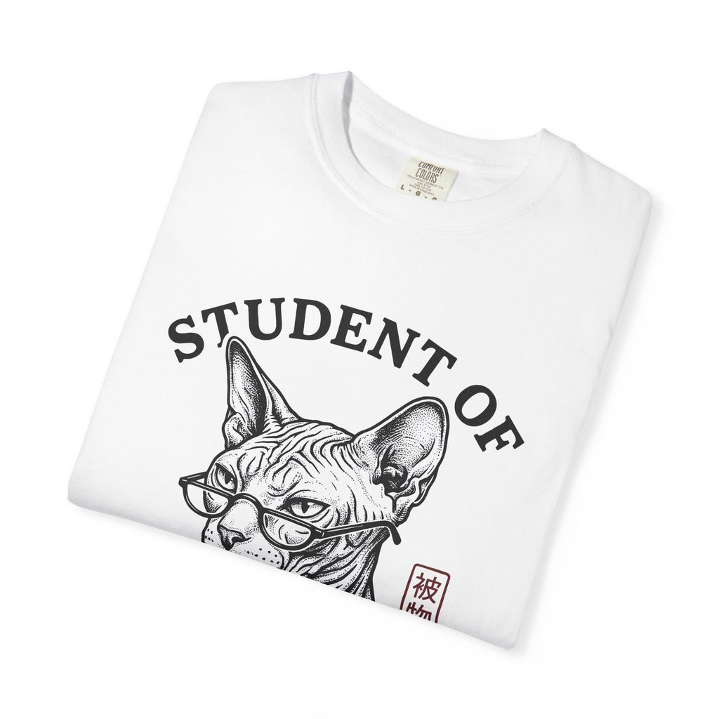 Hairless Cat Shirt Cat Jokes Gift Women Sketch Tee Sphynx T-Shirt Cat Fan Drawing Graphic Retro Eyeglasses Tshirt