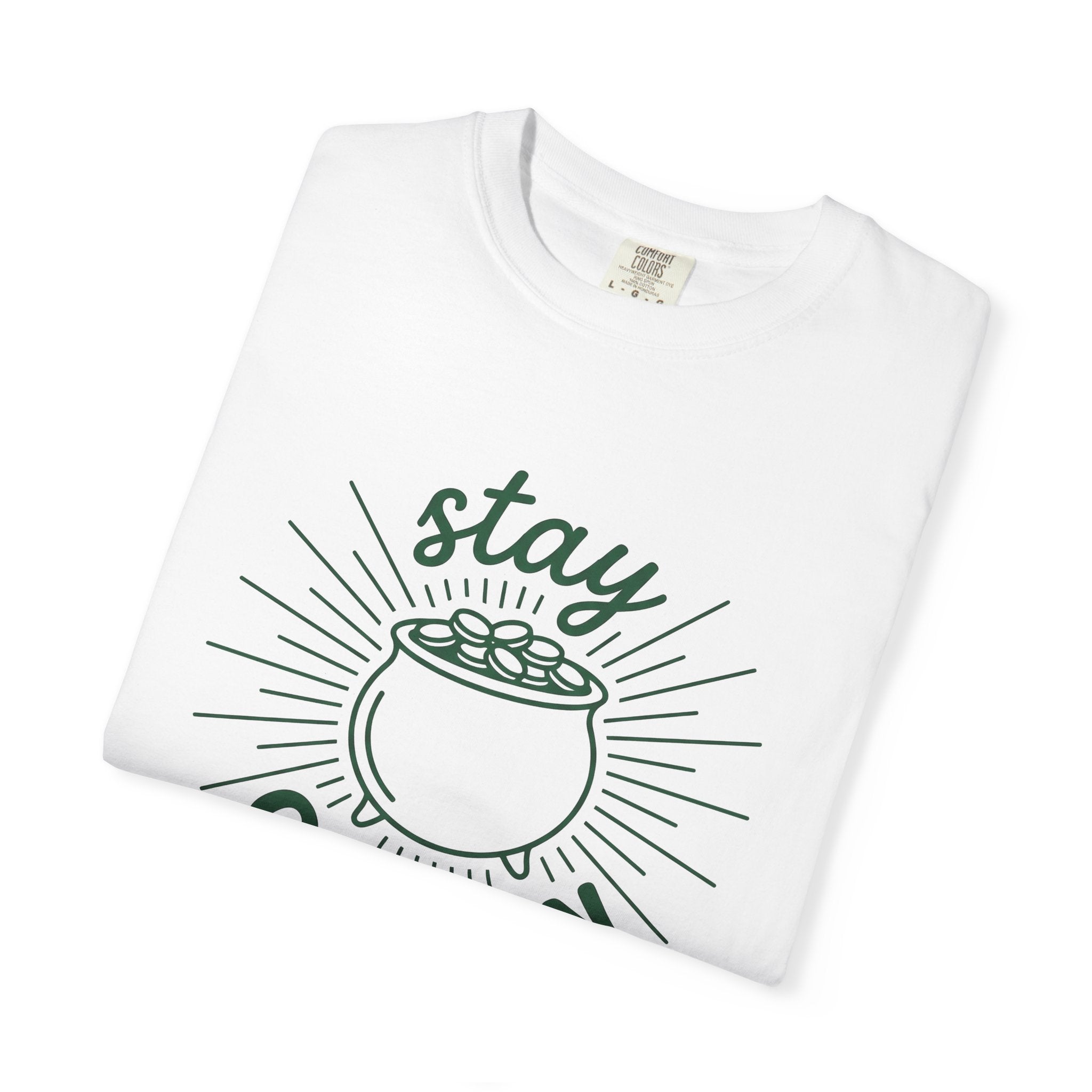 Coin Pot Shirt St Patrick's Day Prosperity Gift Women Drawing Tee Treasure T-Shirt Luck Fan Illustration Tshirt Sleek Shiny Coins Tshirt