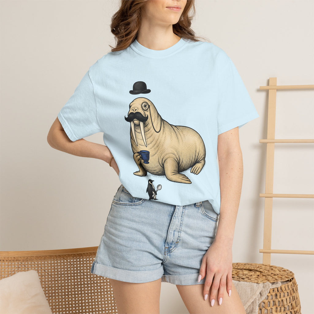 Walrus Tea Party Shirt Animals Humor Gift Women Vintage Tee Walrus T-Shirt Wildlife Fan Retro Tshirt Funny Graphic Hand Drawn Penguin Tshirt
