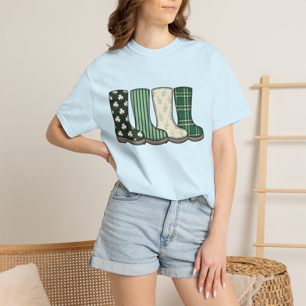 Rain Boots Shirt St. Patrick's Day Holiday Gift Women Farmhouse Tee Wellies T-Shirt Patrick's Day Fan Rustic Tshirt Celebration Graphic