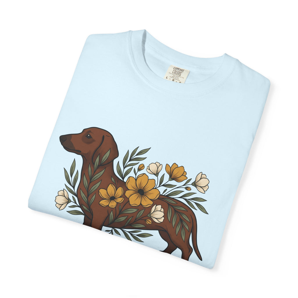 Dachshund Hound Shirt Dog Bouquet Gift Women Vintage Tee Wiener Dog T-Shirt Dog Fan Doxie Tshirt Floral Graphic Cartoon Blossom Tshirt