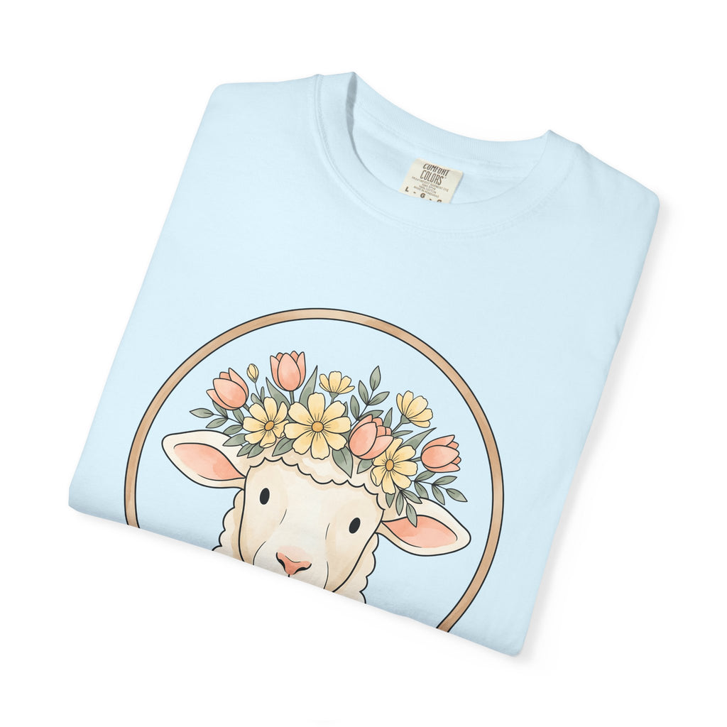 Lamb Floral Garland Shirt Easter Flora Gift Women Illustration Tee Wreath T-Shirt Spring Fan Floral Tshirt Botanical Graphic Doodle Tulip