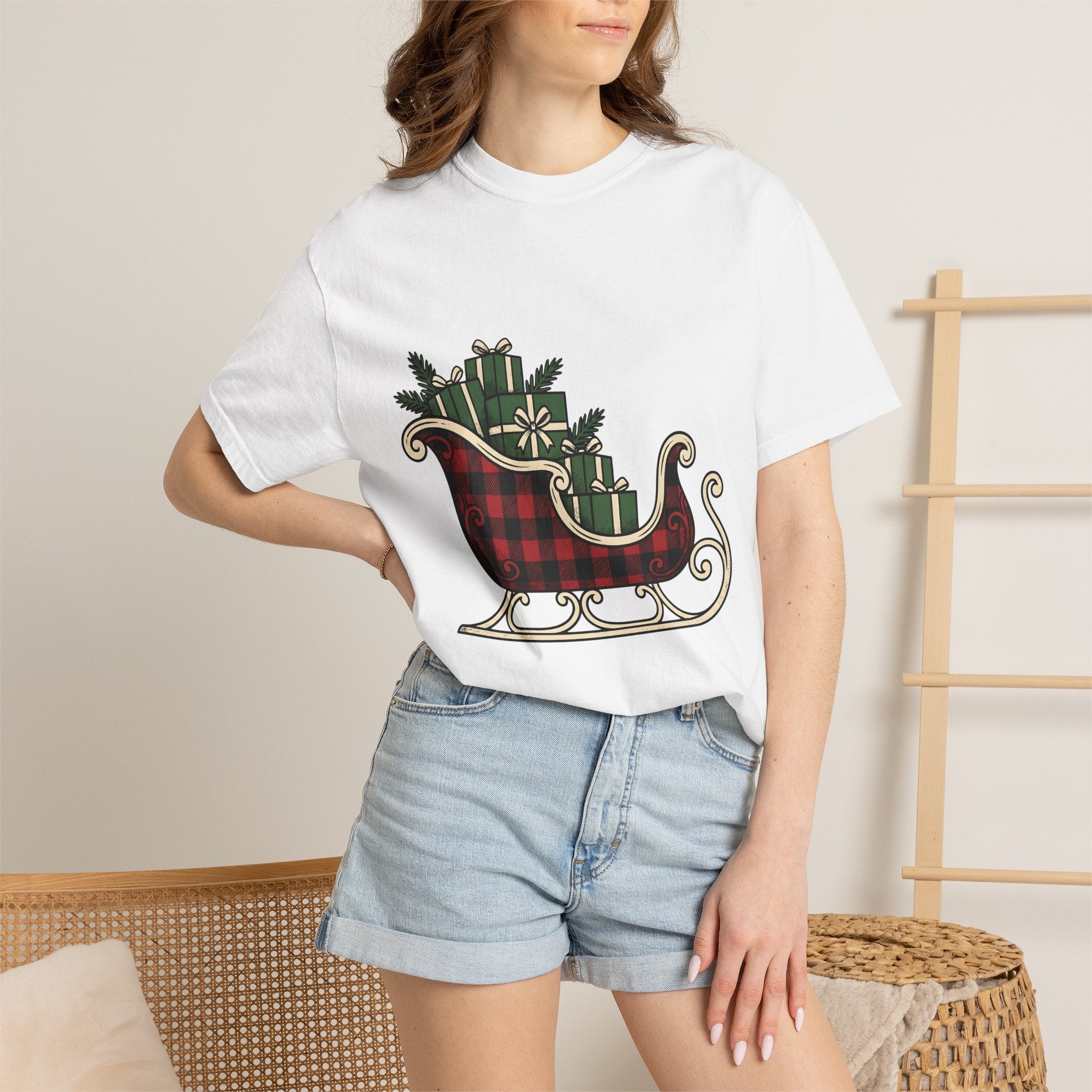 Checkered Sleigh Shirt Christmas Snow Gift Women Cabin Tee Sleigh Bell T-Shirt Xmas Fan Rustic Tshirt Frosty Graphic Country Wrapped Gifts