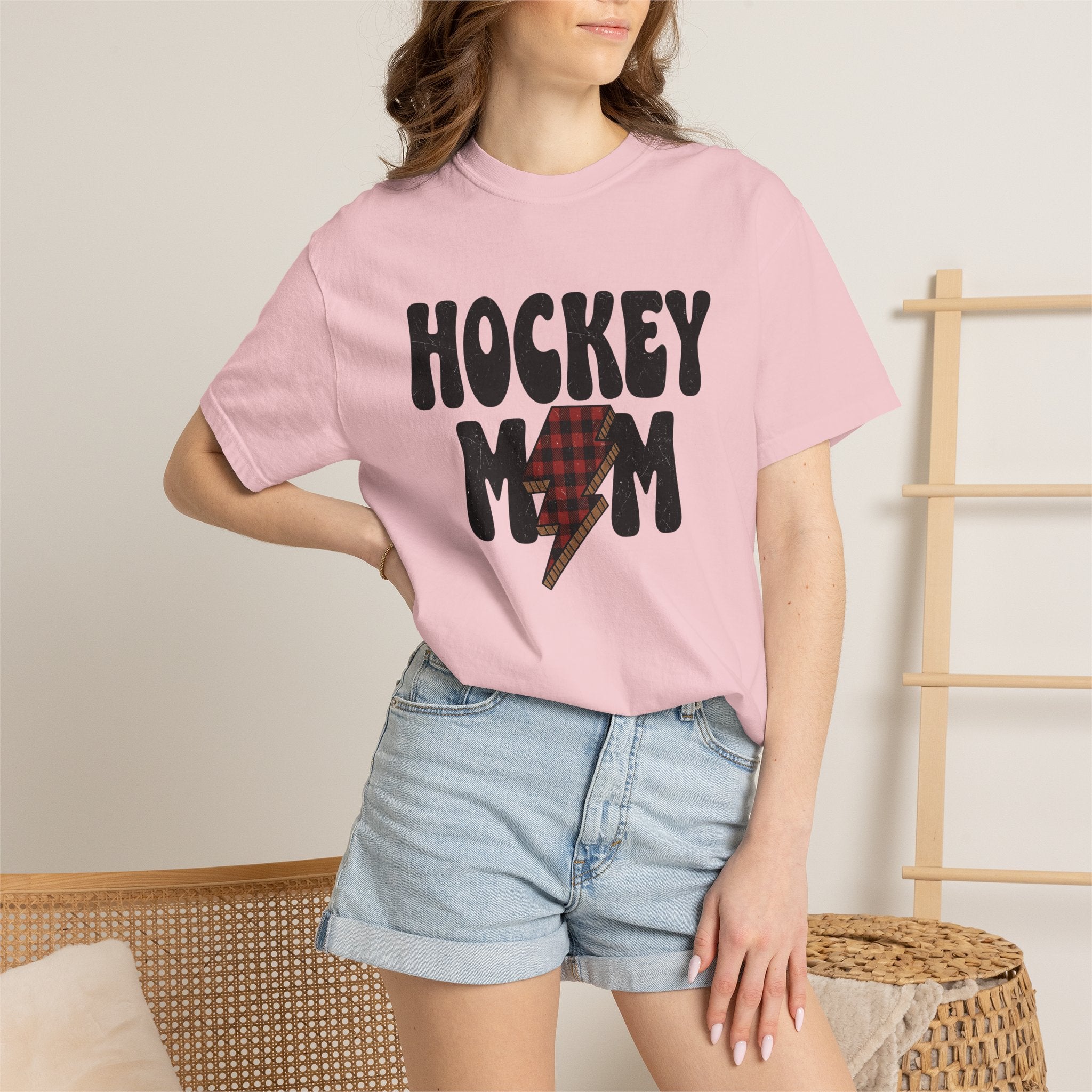 Plaid Lightning Bolt Shirt Hockey Mom Games Gift Women Hand Drawn Tee Tartan Bolt T-Shirt Hockey Mom Fan Illustrated Graphic Tshirt