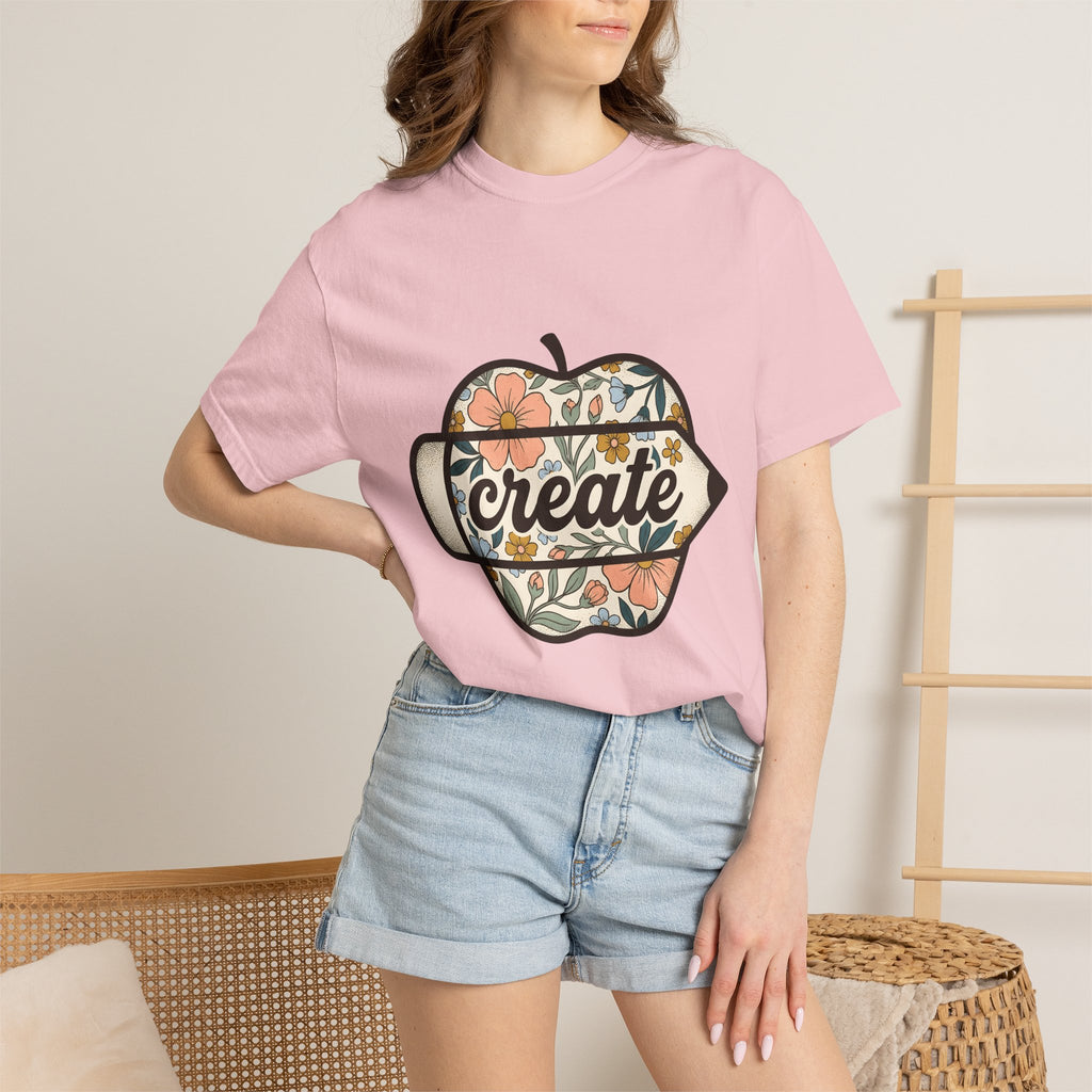 Flower Apple Pen Shirt Teachers School Gift Women Hippie Tee Apple Pencil T-Shirt Educator Enthusiast Bohemian Tshirt Classroom Graphic