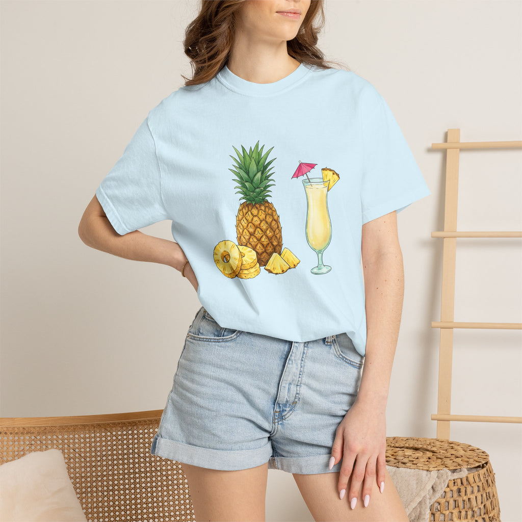 Pineapple Beverage Shirt Drinks Exotic Gift Women Oil Painting Tee Pineapple Drink T-Shirt Cocktail Fan Artistic Tshirt Tropical Graphic