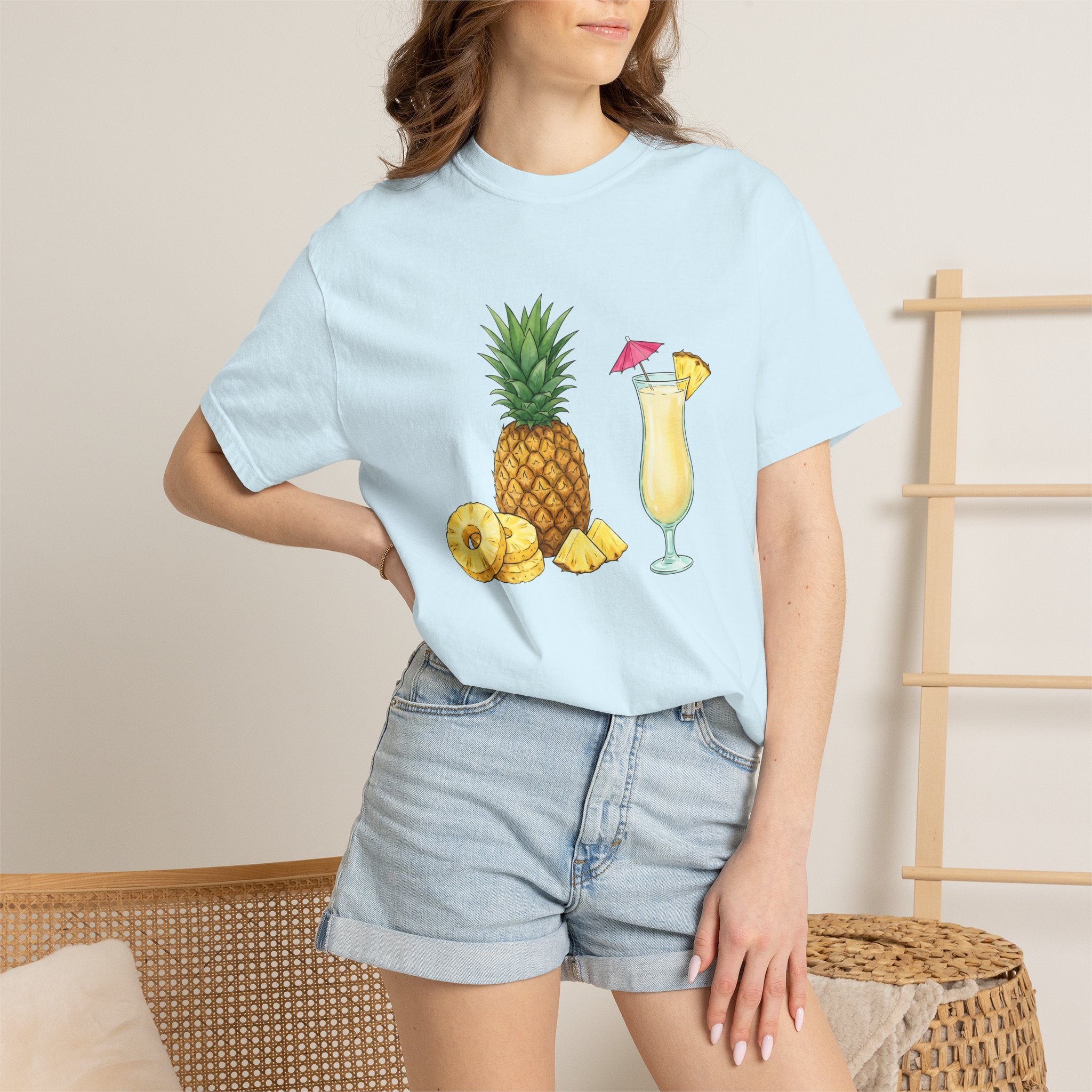 Pineapple Beverage Shirt Drinks Exotic Gift Women Oil Painting Tee Pineapple Drink T-Shirt Cocktail Fan Artistic Tshirt Tropical Graphic