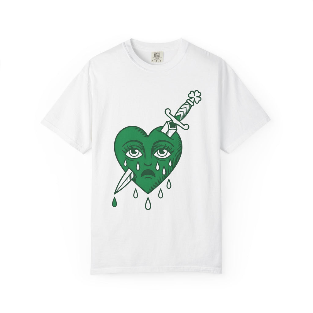 Green Heart Face Shirt St Patricks Day Love Gift Women Tattoo Tee Heart Face T-Shirt Shamrock Fan Tattooed Tshirt Romance Graphic Vintage