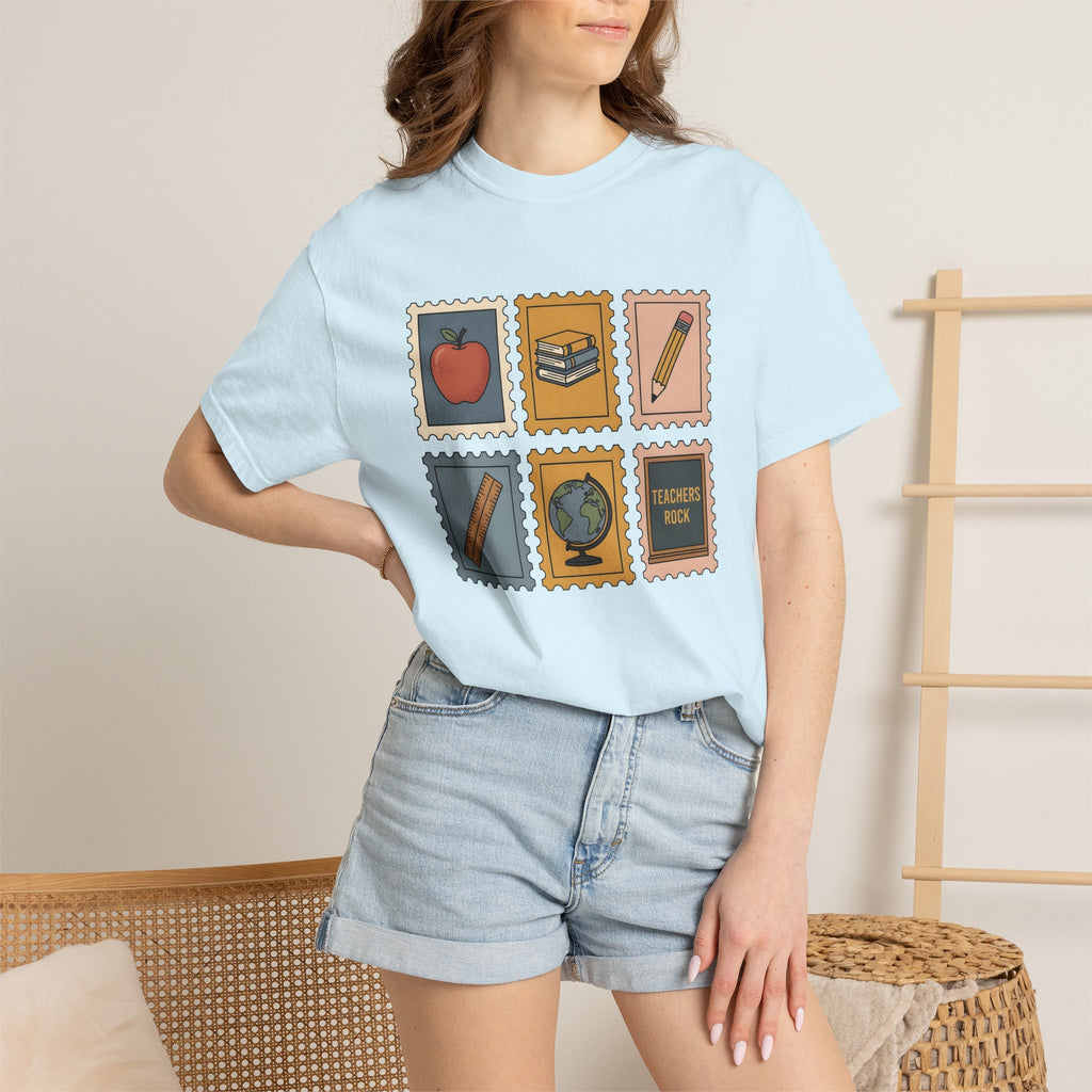 Teacher Icons Shirt Teachers Education Gift Women Doodle Tee Educator T-Shirt Teacher Enthusiast Illustration Design Learning Graphic Retro