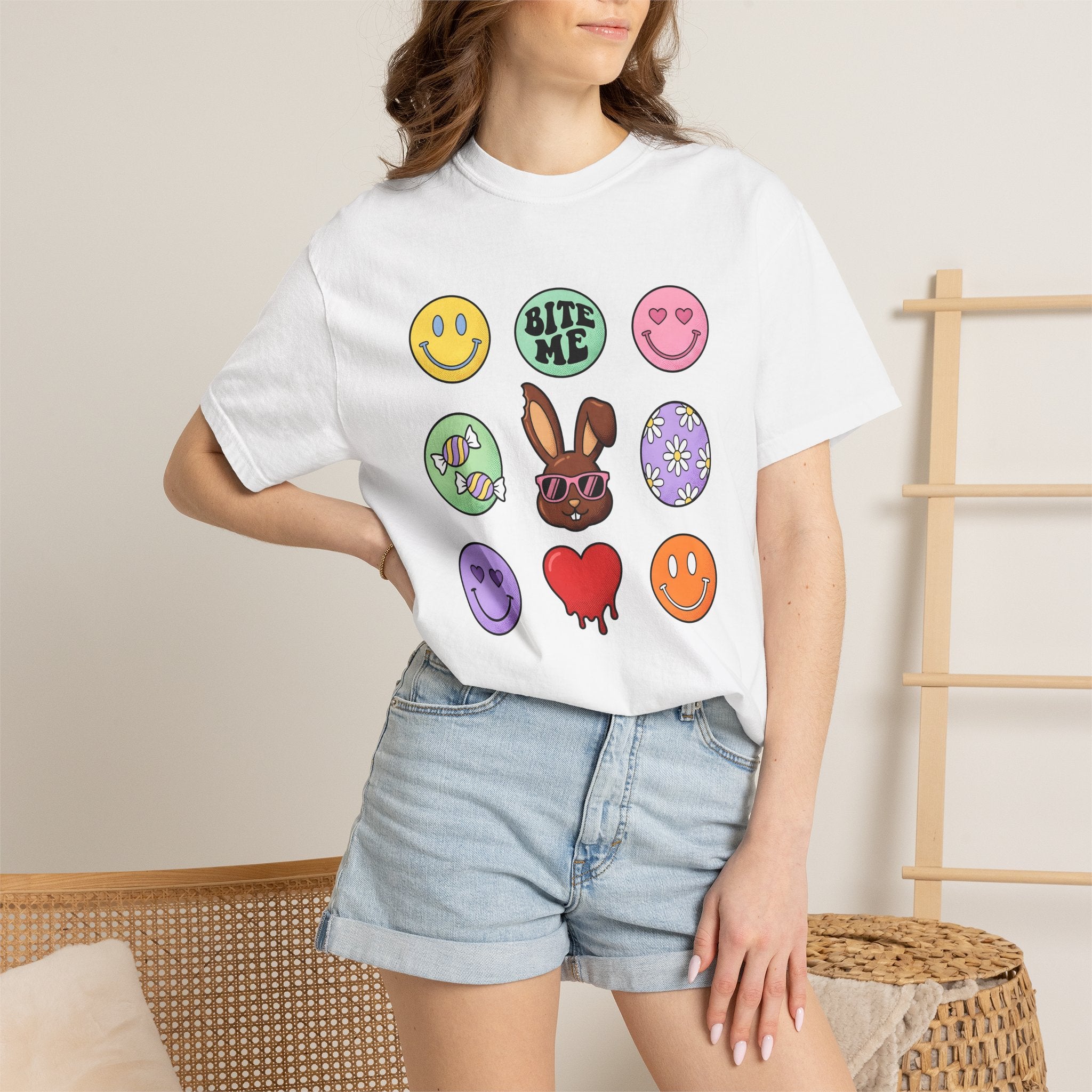 Cocoa Bunny Shirt Easter Treats Gift Women Cartoon Tee Bunny T-Shirt Easter Fan Cartoon Tshirt Sweets Graphic Classic Joyful Face Tshirt