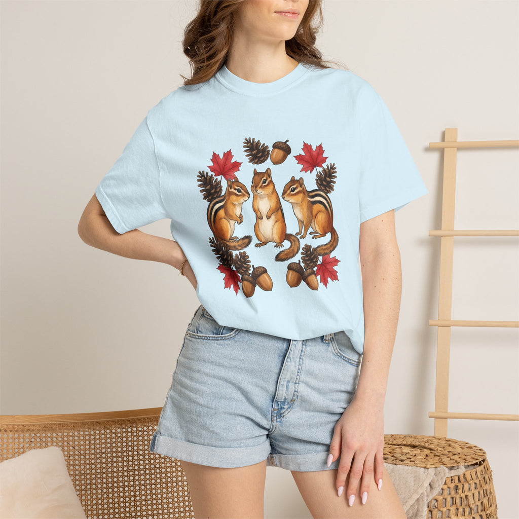 Chipmunk Trio Shirt Animals Nature Gift Women Cartoon Tee Squirrels T-Shirt Wildlife Fan Cartoonish Tshirt Environmental Graphic Oil Paint