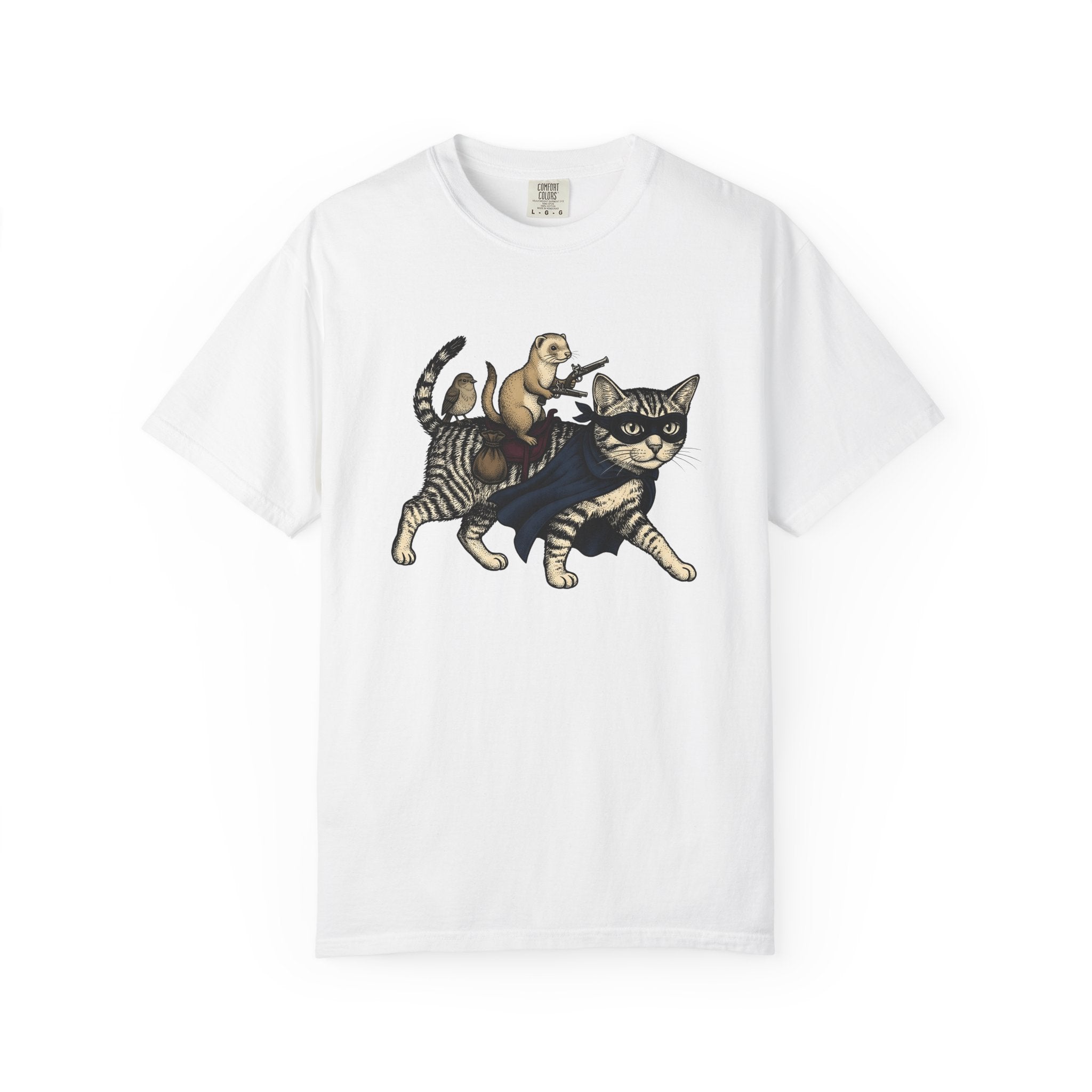 Hero Cat Shirt Cat Wildlife Gift Women Retro Tee Kitty T-Shirt Cat Fan Feline Tshirt Wildlife Graphic Sketch Weasel Tshirt