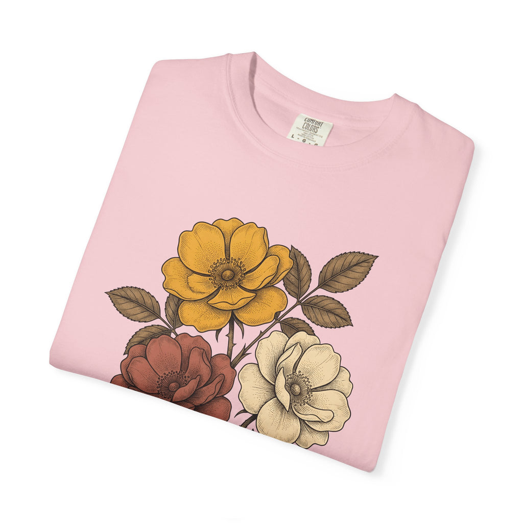 Antique Floral Arrangement Shirt Boho Chic Plants Gift Women Line Art Tee Floral Arrangement T-Shirt Bohemian Enthusiast Illustration Design