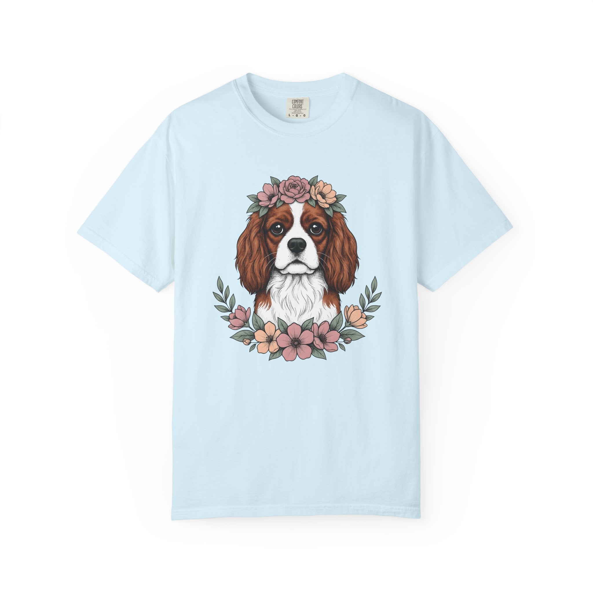 Cavalier Spaniel Dog Shirt Dog Blossoms Gift Women Flower Art Tee Spaniel T-Shirt Dog Fan Floral Tshirt Floral Graphic Sketch Flower Crown