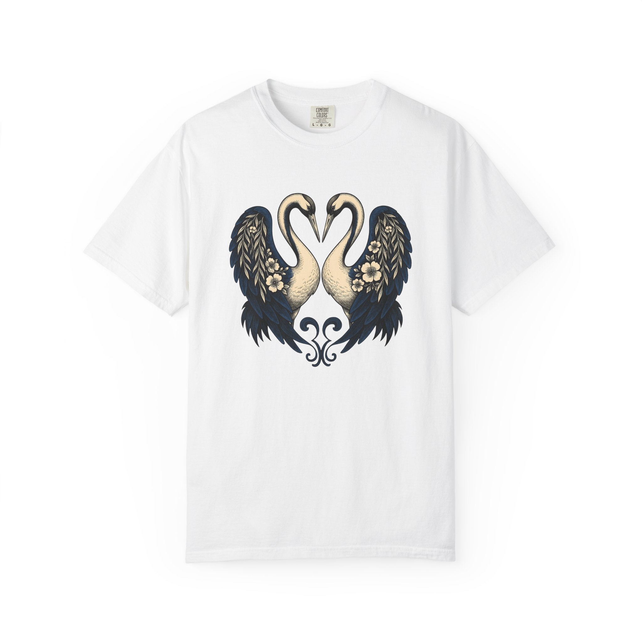 Two Cranes Shirt Animals Floral Arrangement Gift Women Old School Tee Crane T-Shirt Wildlife Fan Vintage Tshirt Bouquet Graphic Outline
