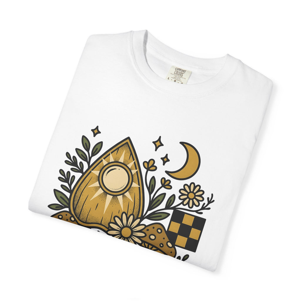 Spirit Board Flowers Shirt Boho Chic Astrology Gift Women Primitive Tee Ouija Flowers T-Shirt Bohemian Enthusiast Naive Tshirt Zodiac
