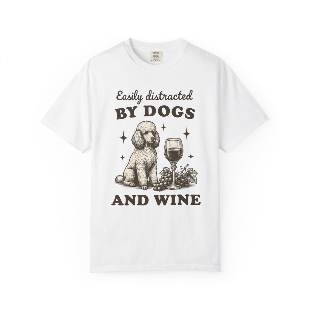 Poodle Puppy Shirt Dog Vino Gift Women Retro Tee Puppy T-Shirt Dog Fan Poodle Tshirt Wine Graphic Sketch Wine Cup Tshirt