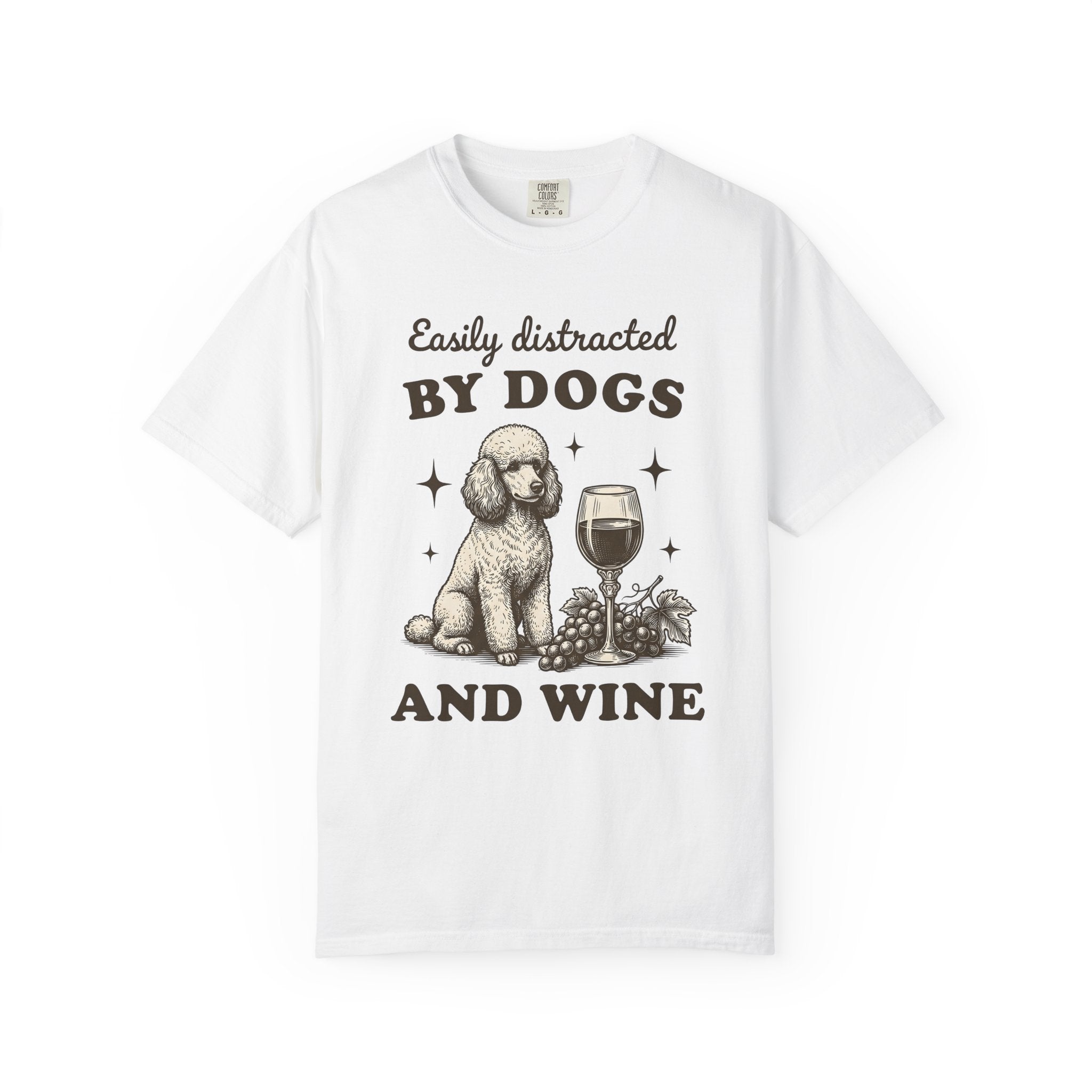 Poodle Puppy Shirt Dog Vino Gift Women Retro Tee Puppy T-Shirt Dog Fan Poodle Tshirt Wine Graphic Sketch Wine Cup Tshirt