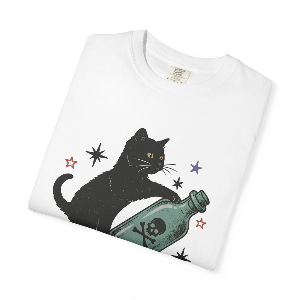 Black Feline Shirt Cat Occult Gift Women Neo Traditional Tee Cat T-Shirt Cat Fan Faux Tshirt Mystic Graphic Old School Poison Vial Tshirt