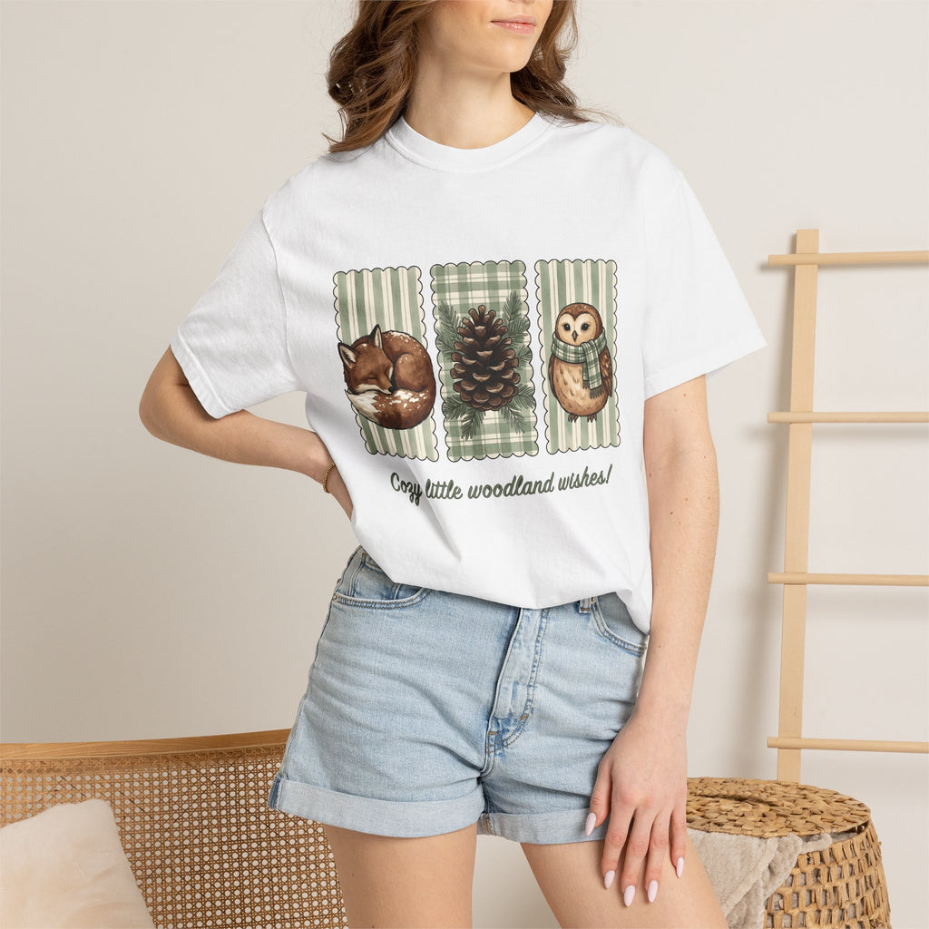 Forest Critters Shirt Christmas Environment Gift Women Ink Tee Wildlife T-Shirt Xmas Fan Nature Tshirt Eco Graphic Line Art Seed Cone Tshirt
