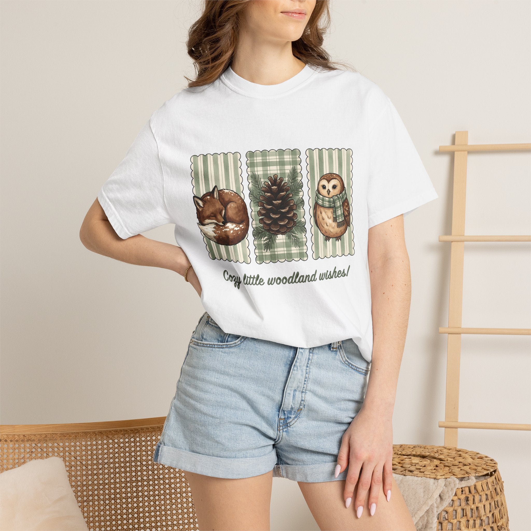 Forest Critters Shirt Christmas Environment Gift Women Ink Tee Wildlife T-Shirt Xmas Fan Nature Tshirt Eco Graphic Line Art Seed Cone Tshirt