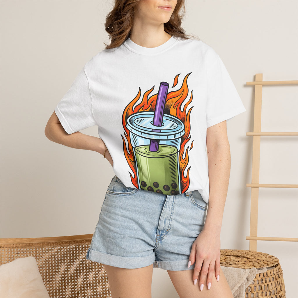 Bubble Tea Shirt Drinks Cuisine Gift Women Neon Tee Boba T-Shirt Beverage Fan Milk Tea Tshirt Food Graphic Comic Fire Tshirt