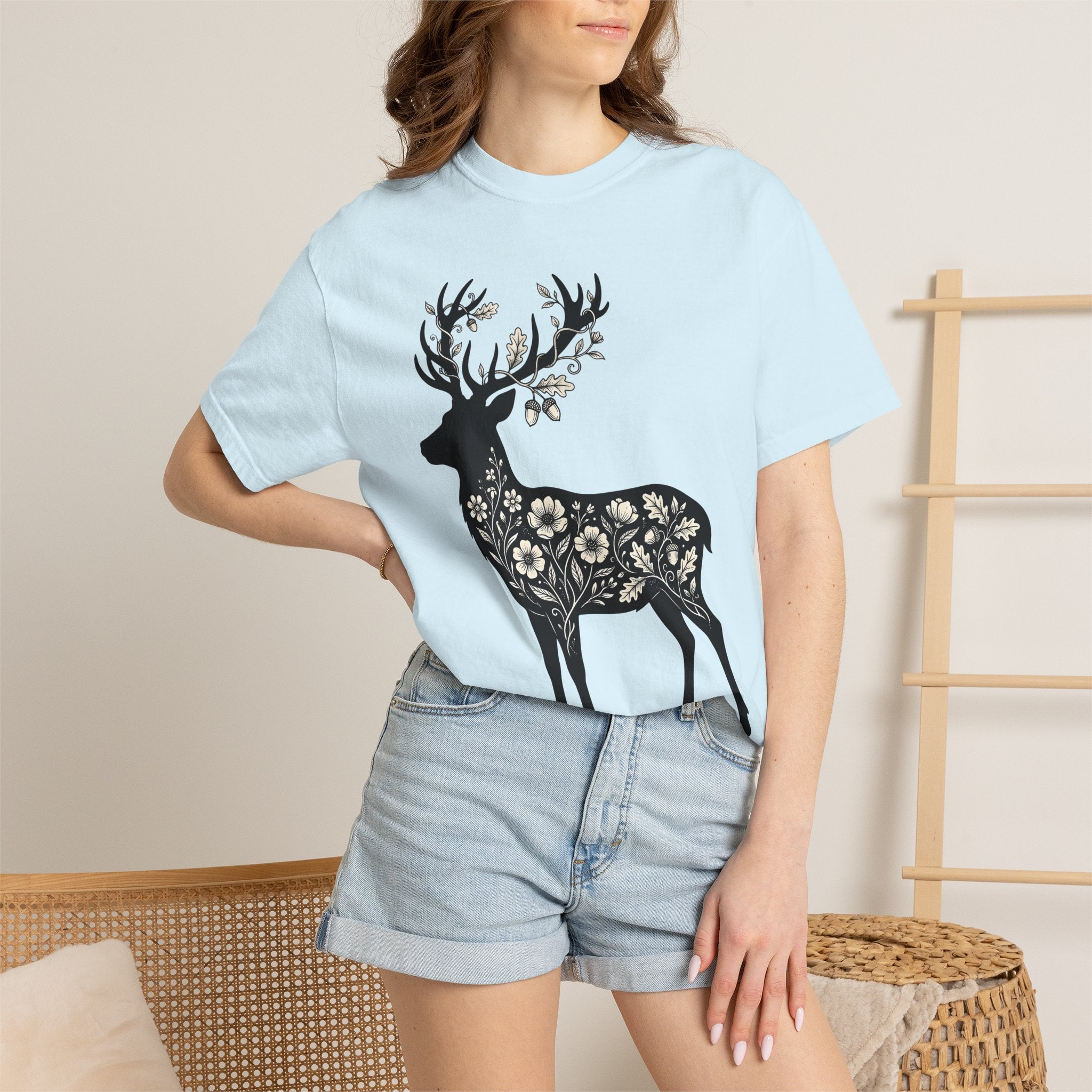 Deer Floral Shirt Animals & Flowers Nature Gift Women Botanical Tee Fawn T-Shirt Wildlife Fan Botanical Art Tshirt Wilderness Graphic
