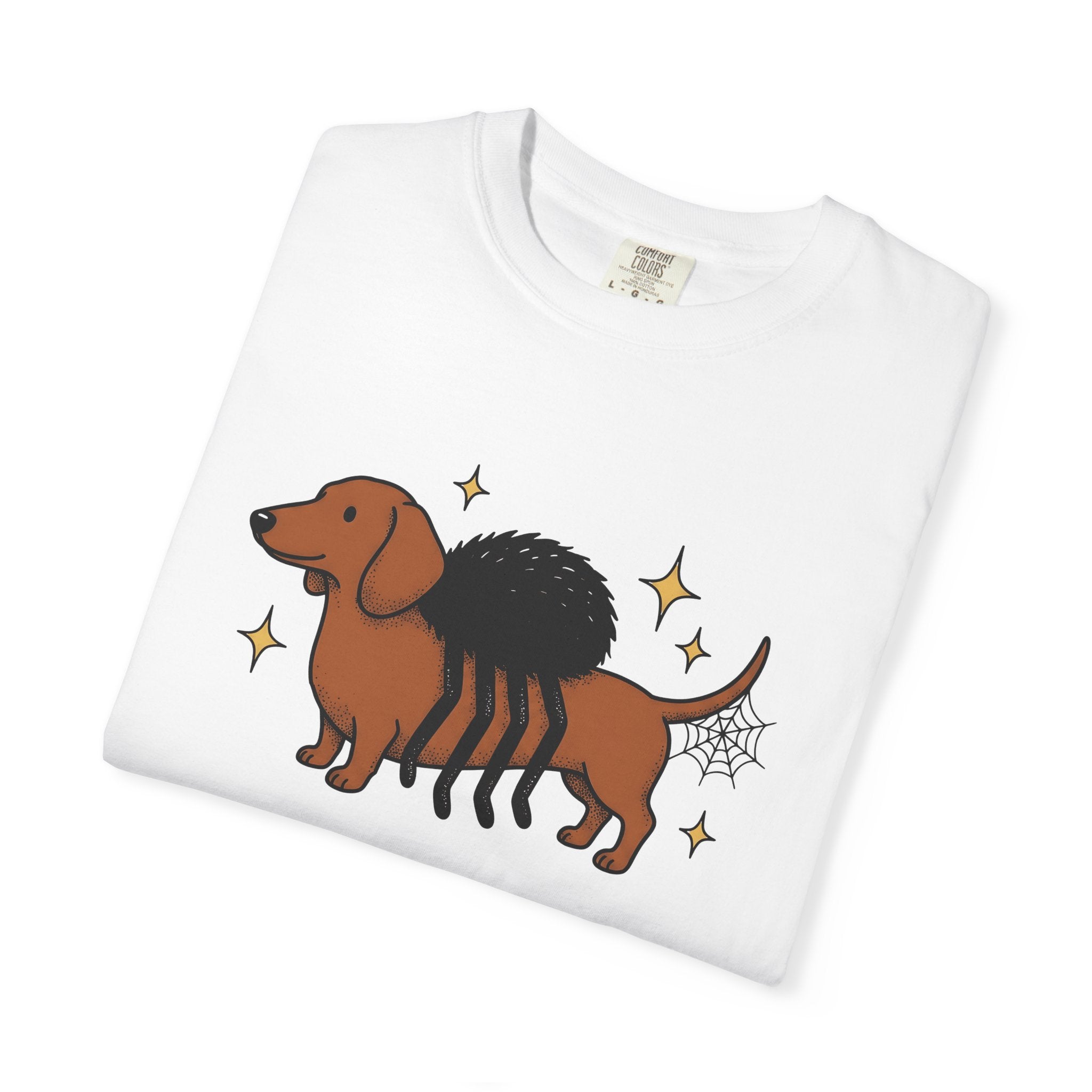 Dachshund Spider Costume Shirt Halloween Dog Gift Women Cartoon Tee Wiener Dog T-Shirt Horror Fan Comic Tshirt Dog Graphic Retro Spider Web