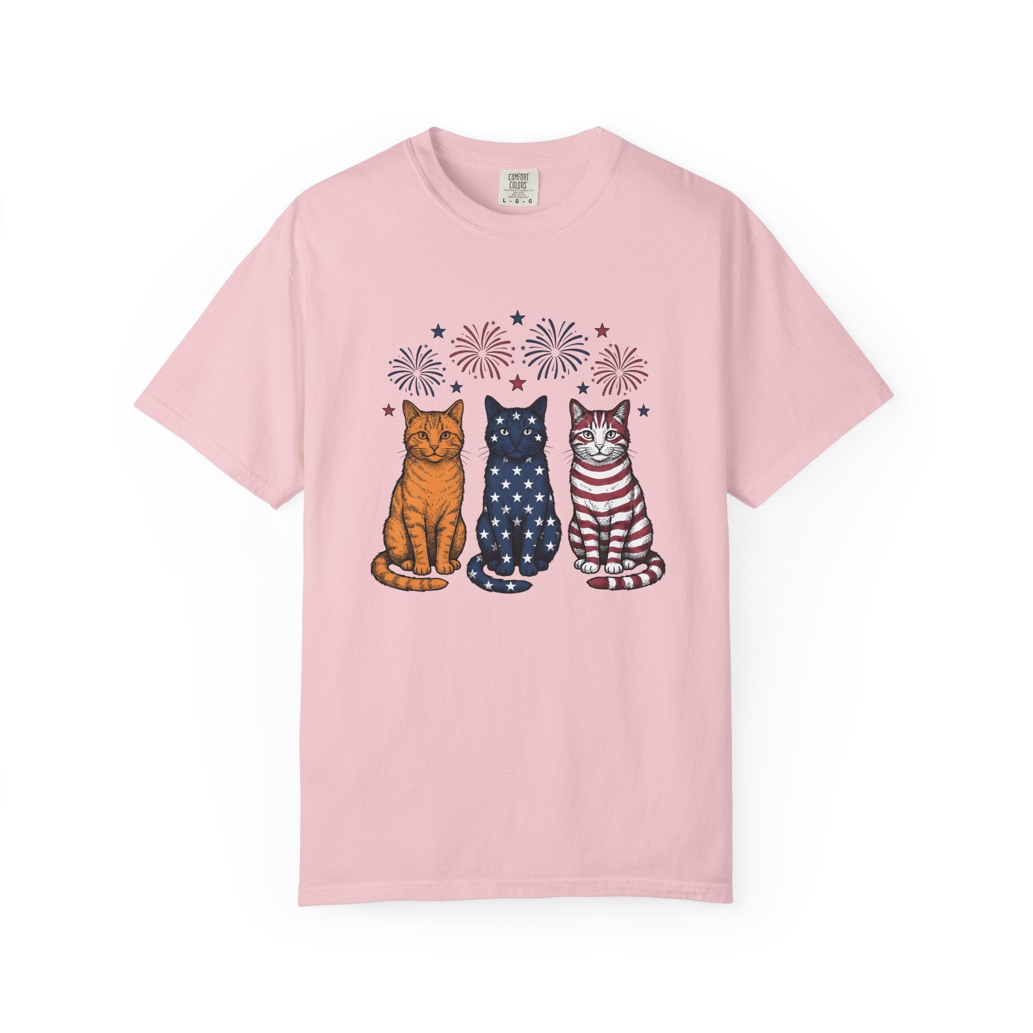 American Cats Shirt 4th Of July Kitten Gift Women Sketch Tee Felines T-Shirt Independence Day Fan Cat Illustration Retro Sparklers Tshirt