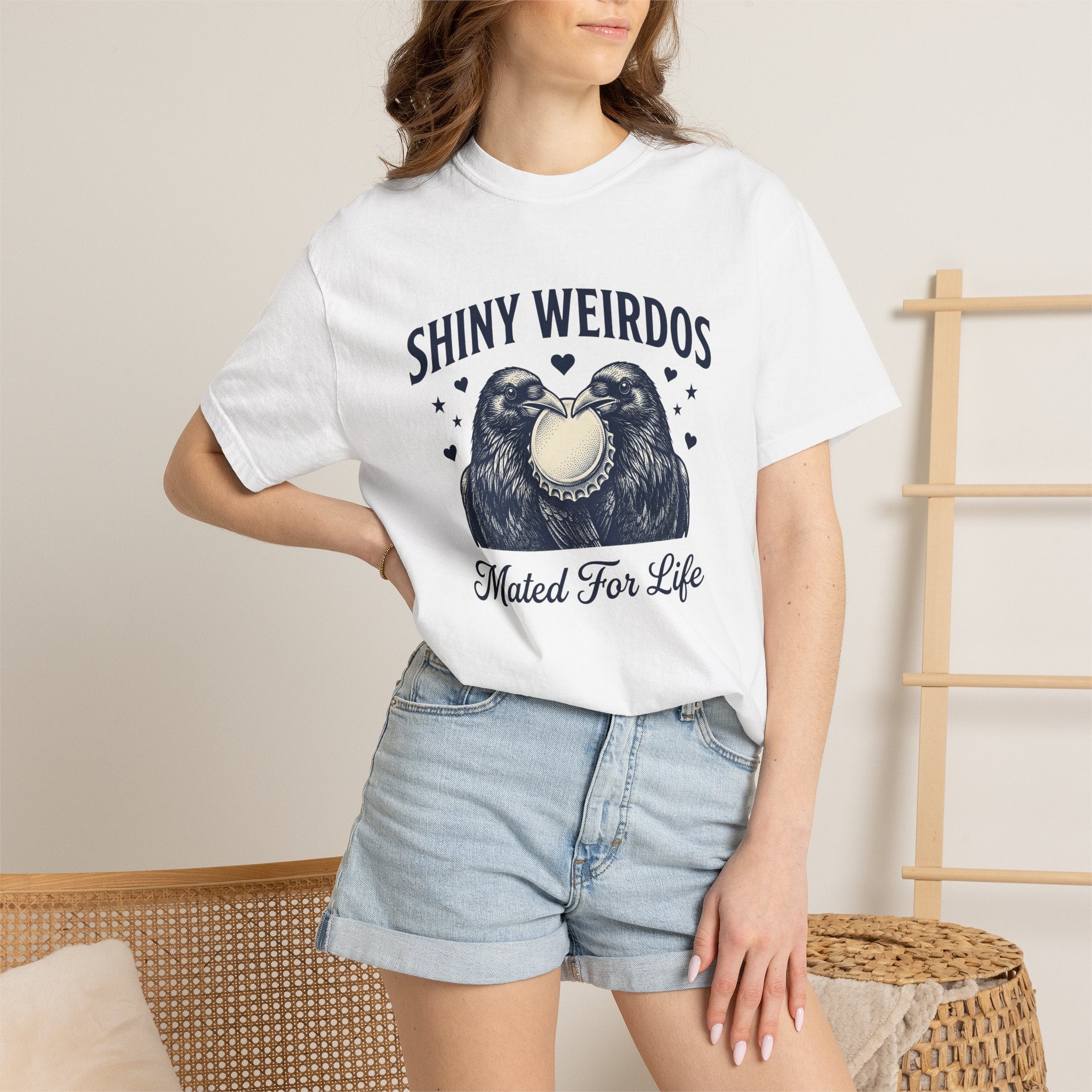 Raven Pair Shirt Funny Animal Gift Women Vintage Tee Crow T-Shirt Humor Fan Retro Tshirt Creature Graphic Hand Drawn Bottle Cap Tshirt
