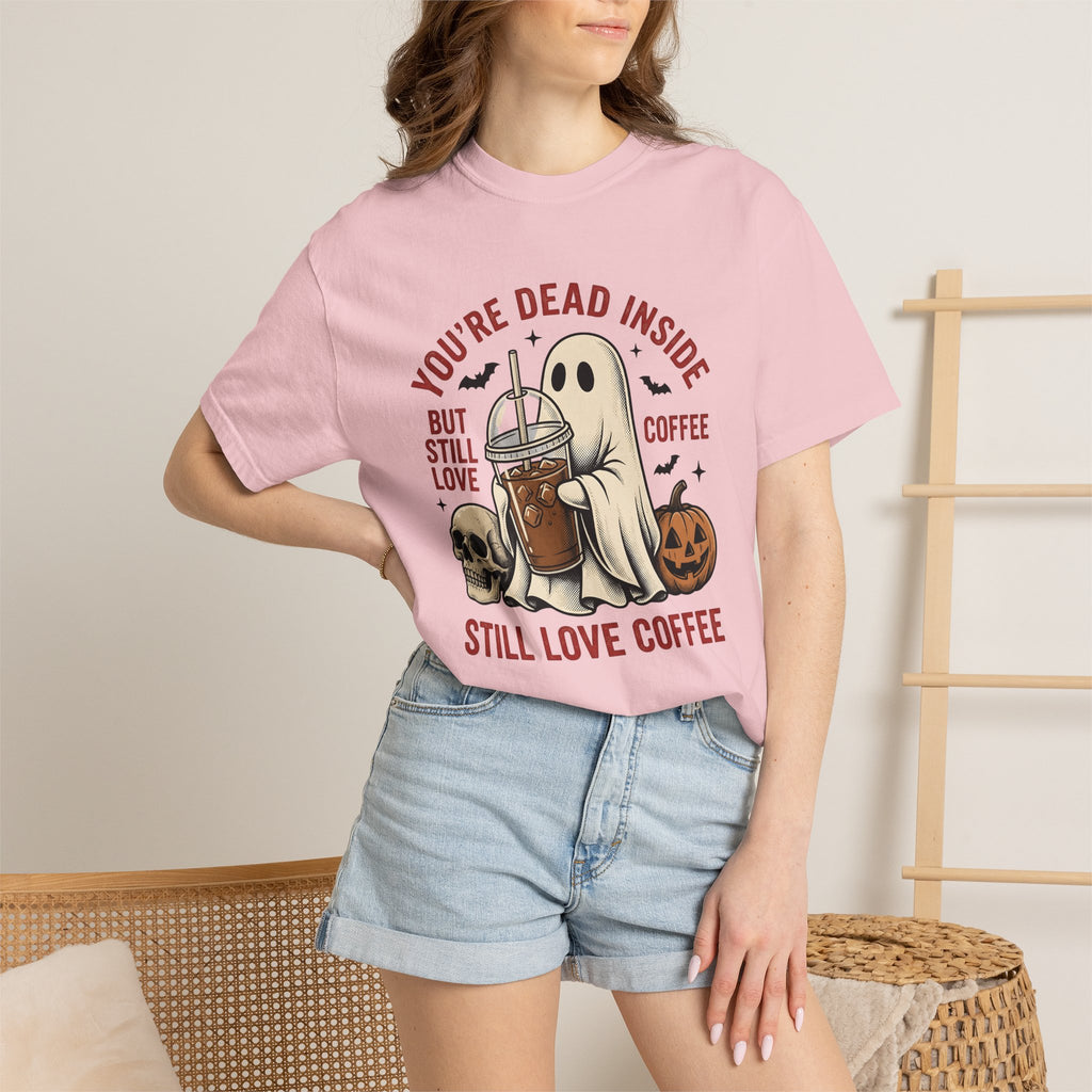 Phantom Coffee Tumbler Shirt Halloween Cafe Gift Women Weathered Tee Travel Mug T-Shirt Spooky Fan Distressed Tshirt Coffee Shop Graphic