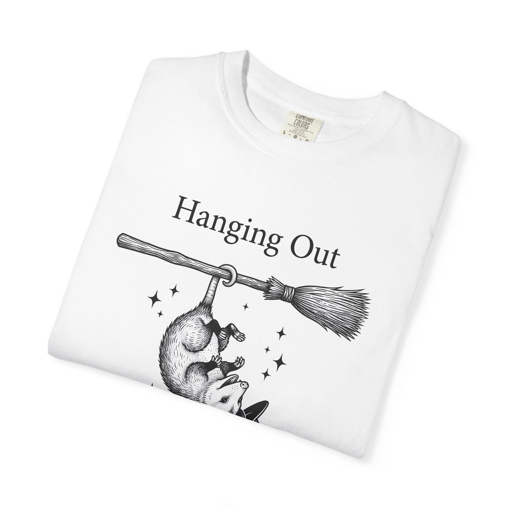 Possum Flying Broom Shirt Halloween Creatures Gift Women Line Art Tee Opossum T-Shirt Spooky Fan Minimalist Tshirt Monster Graphic Rustic