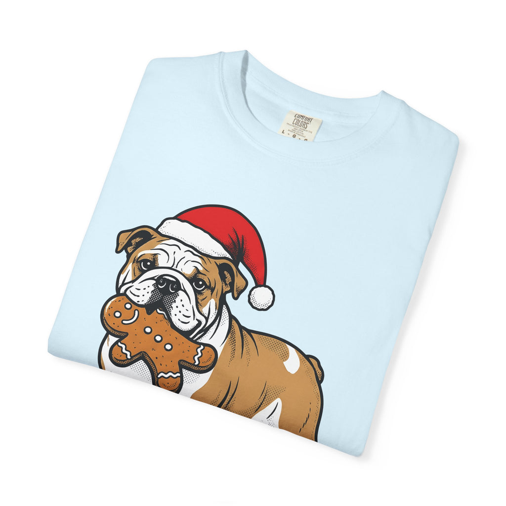 Bulldog Shirt Dog Festive Gift Women Line Art Tee Dog T-Shirt Dog Fan Illustration Graphic Classic Christmas Bonnet Tshirt